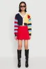 Daisy Chenille Patch Color Blocked Cropped Cardigan sold by Rainbow