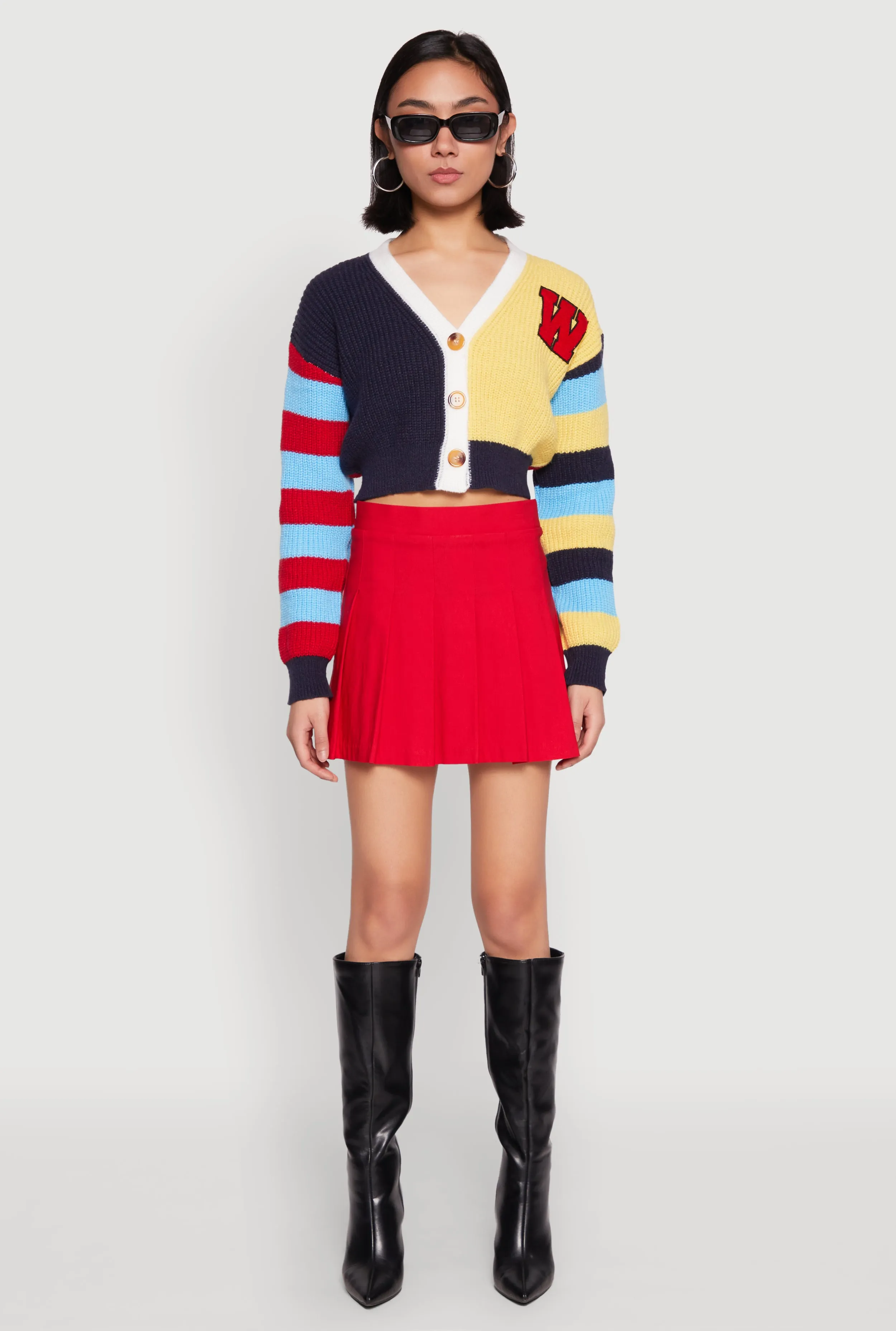 Daisy Chenille Patch Color Blocked Cropped Cardigan sold by Rainbow product image thumbnail 3