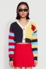 Daisy Chenille Patch Color Blocked Cropped Cardigan sold by Rainbow
