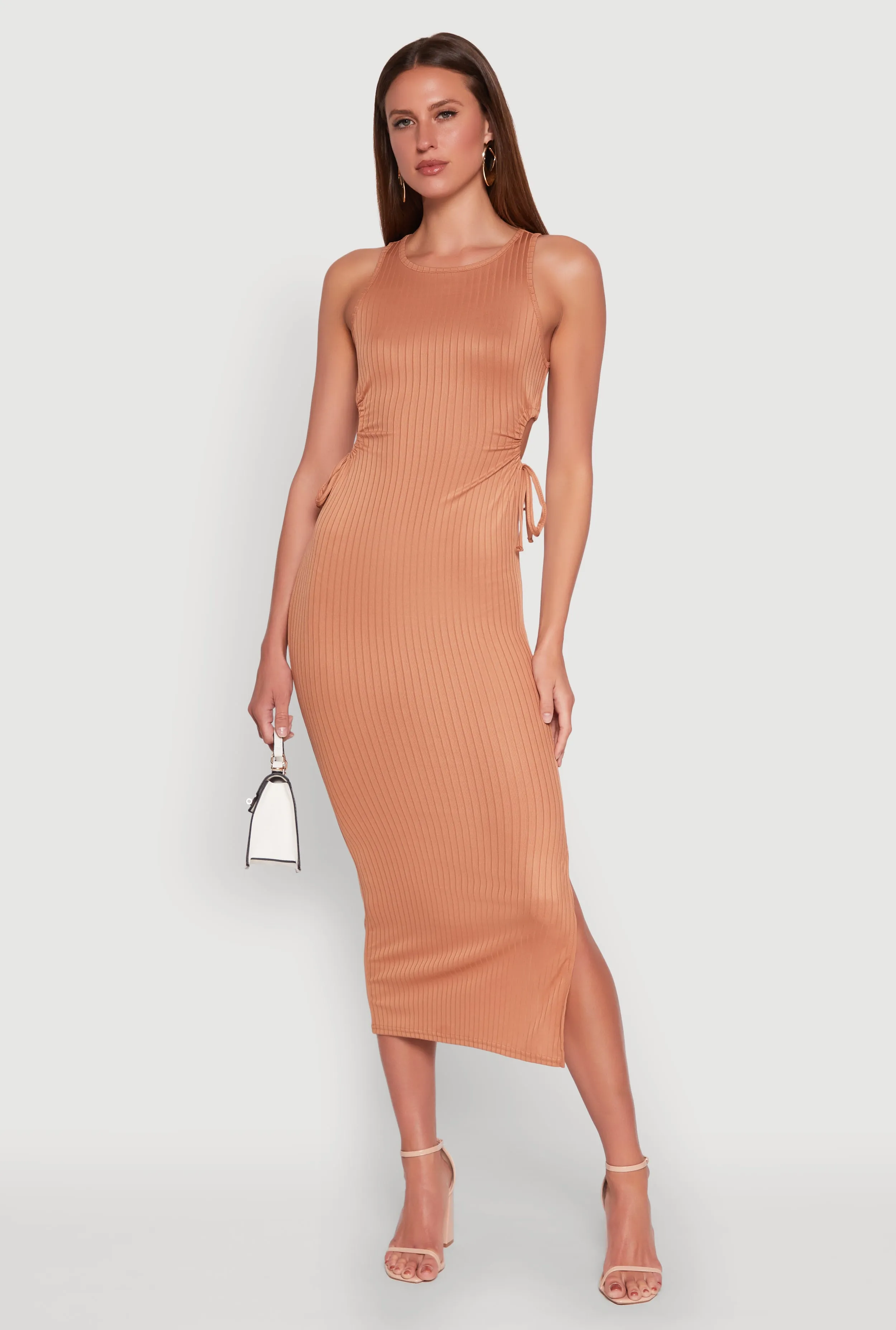 Ribbed Knit Side Cut Out Midi Dress sold by Rainbow