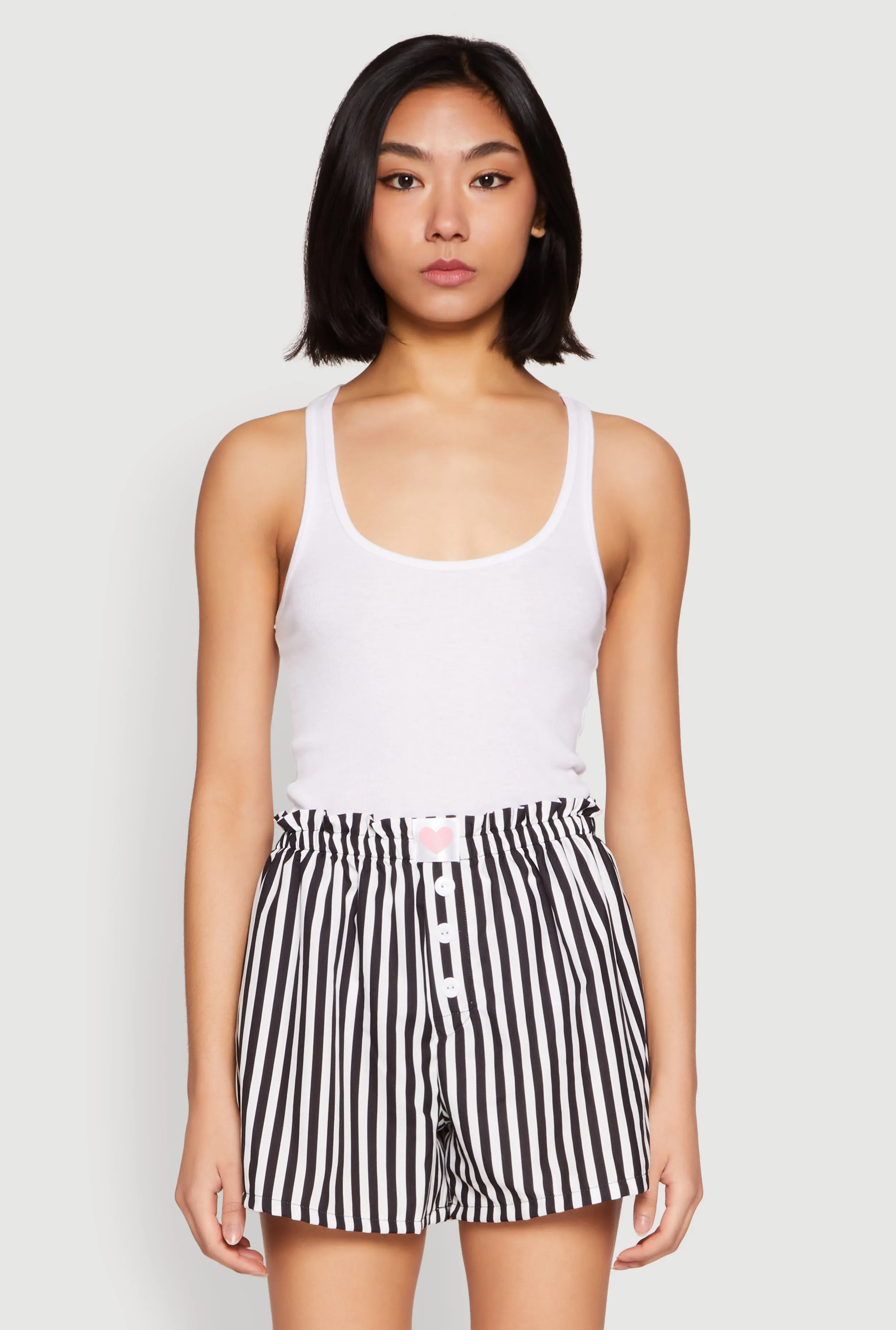 Heart Detail Striped Pajama Shorts sold by Rainbow