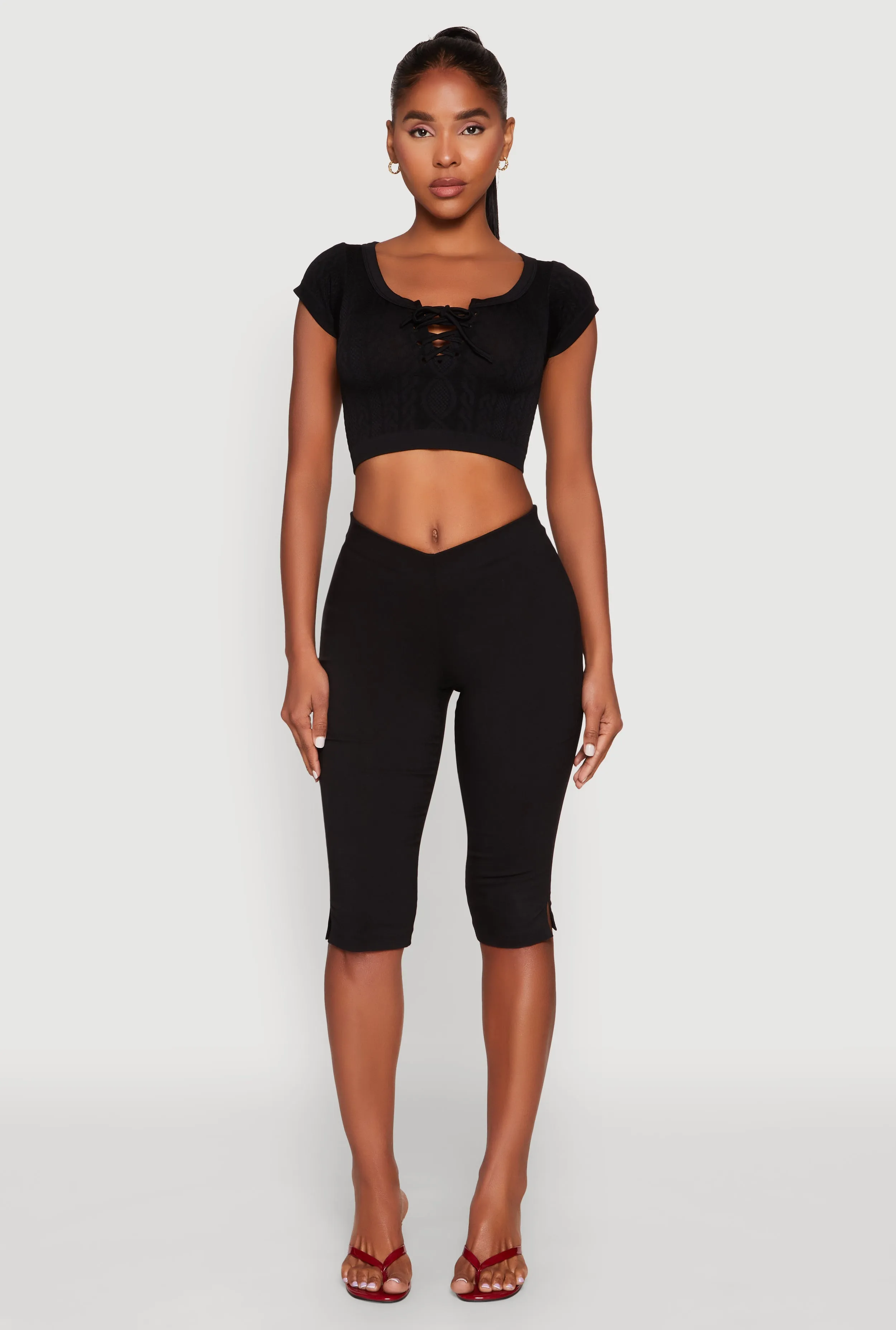 Seamless Lace Up Cable Knit Crop Top sold by Rainbow