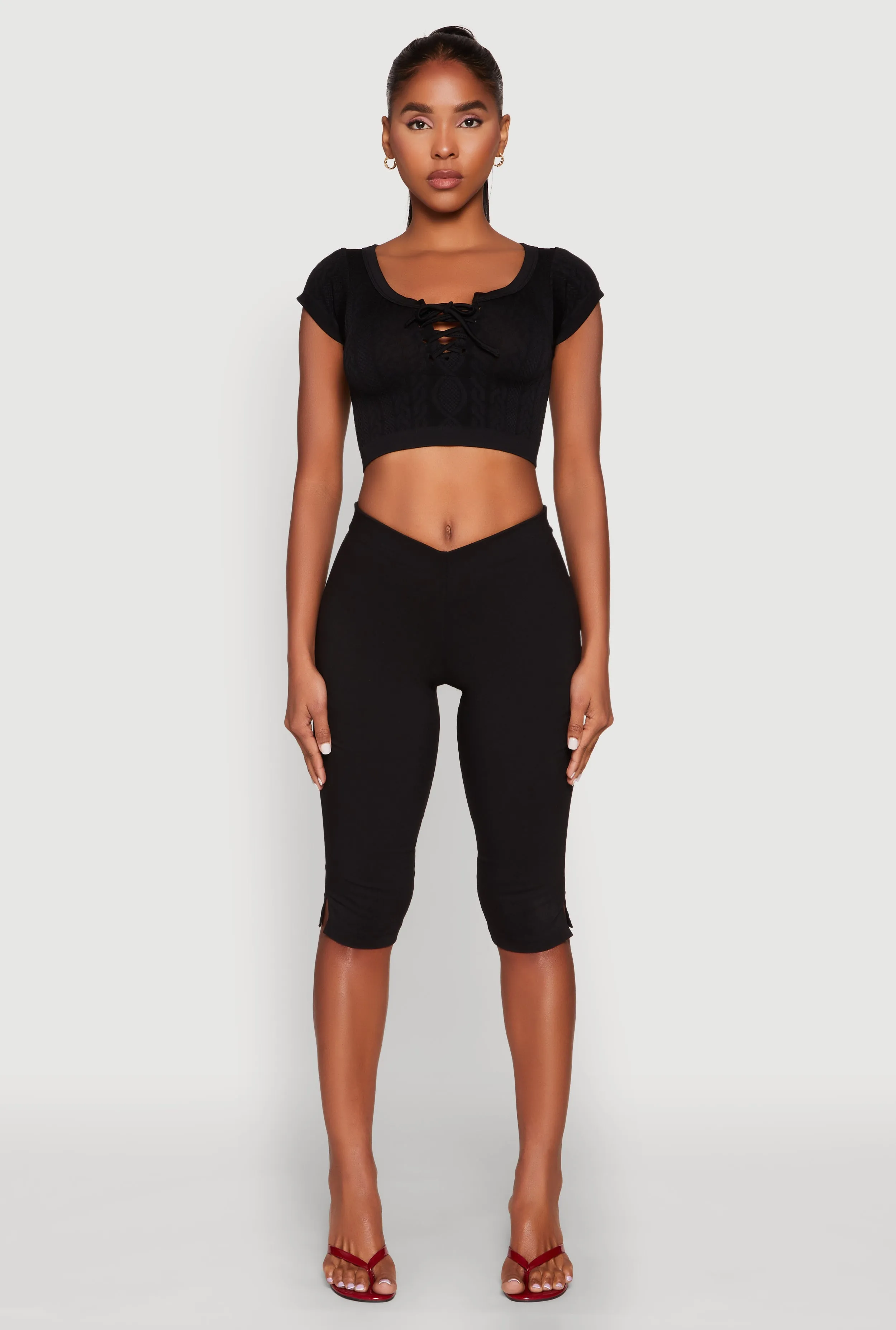 Seamless Lace Up Cable Knit Crop Top sold by Rainbow product image thumbnail 3