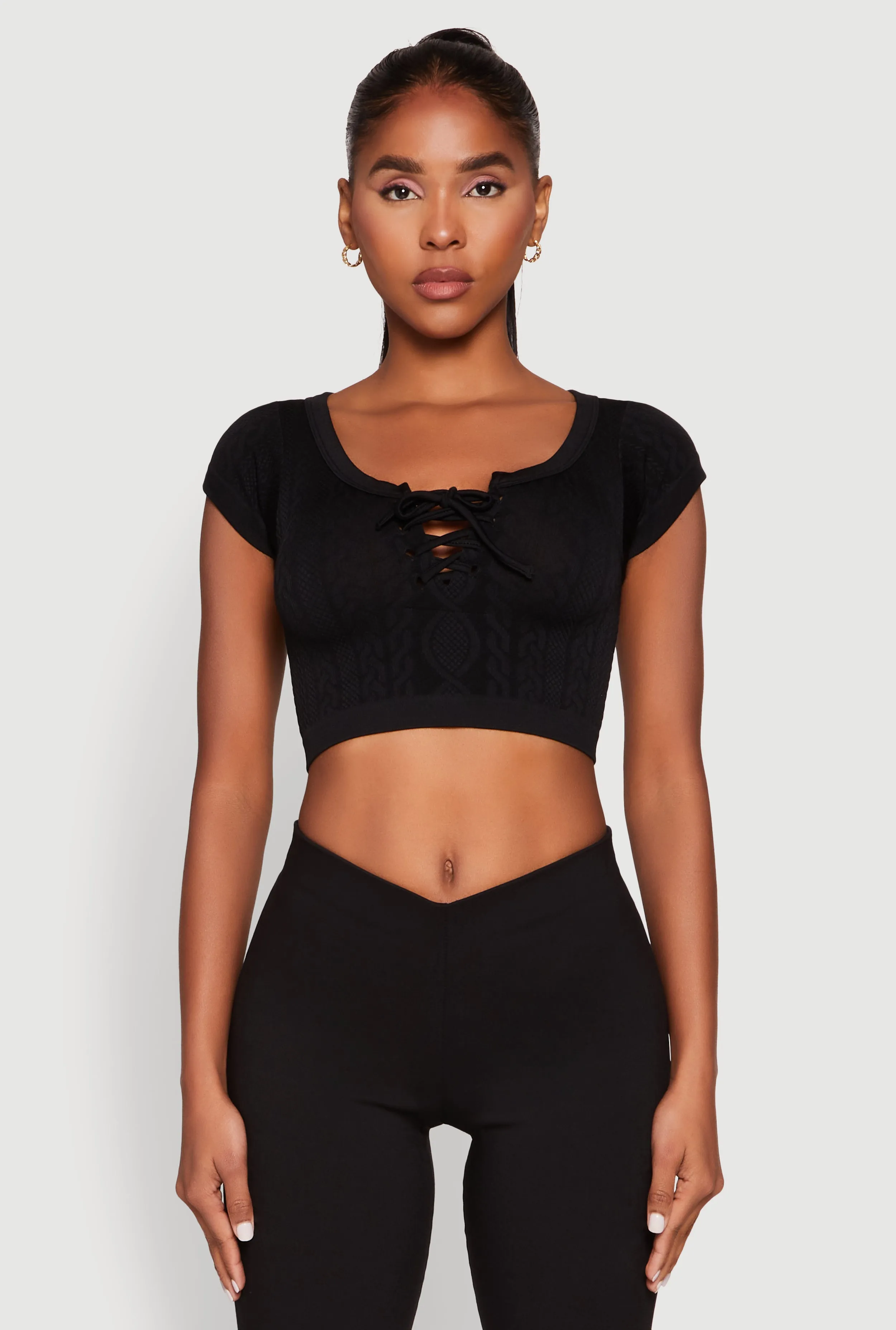 Seamless Lace Up Cable Knit Crop Top sold by Rainbow product image thumbnail 2