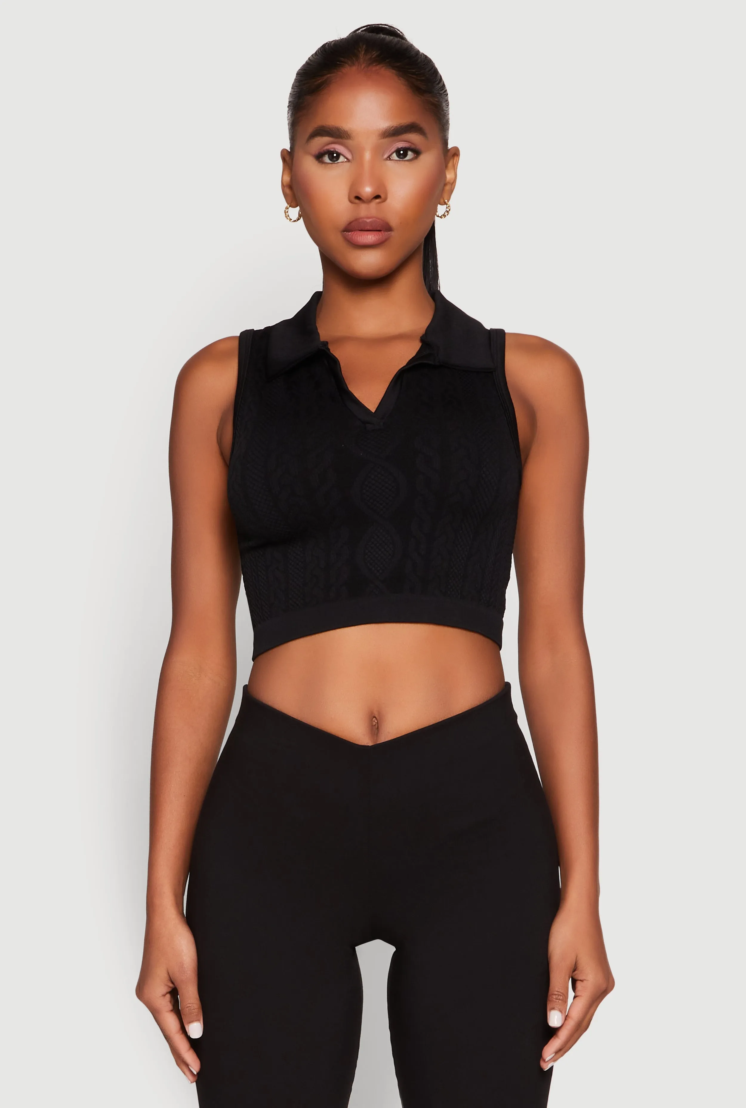 Seamless Cable Knit Polo Crop Top sold by Rainbow product image thumbnail 2