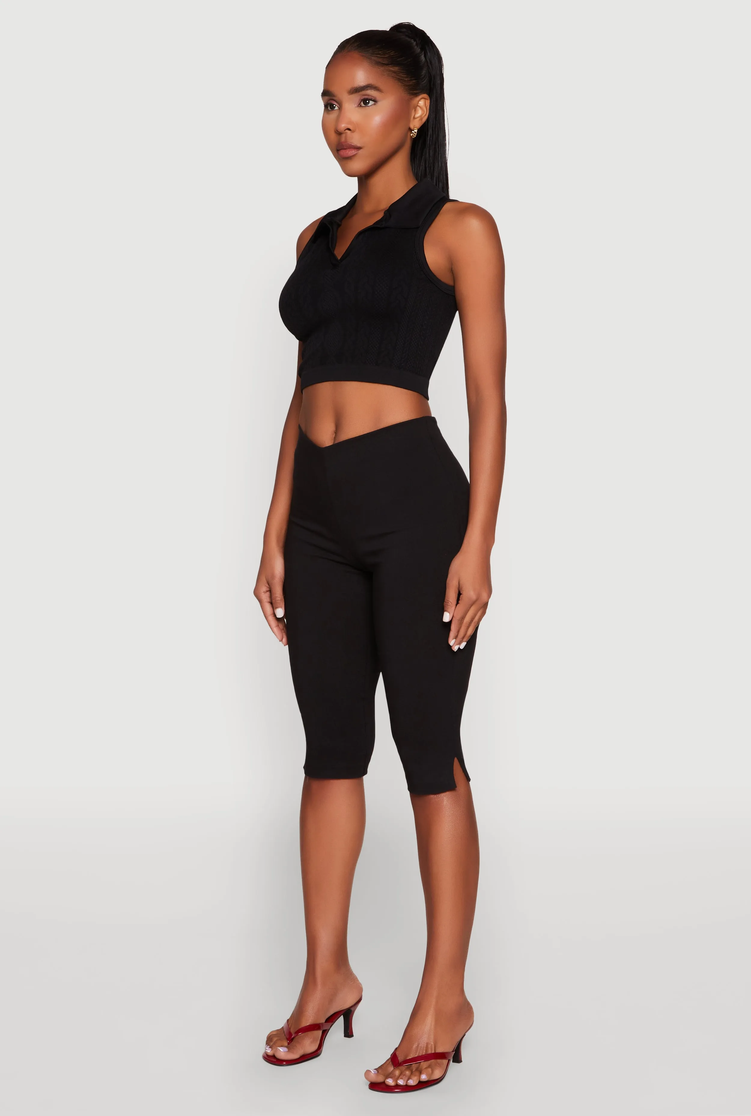 Seamless Cable Knit Polo Crop Top sold by Rainbow product image thumbnail 5