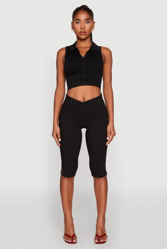 Seamless Cable Knit Polo Crop Top sold by Rainbow