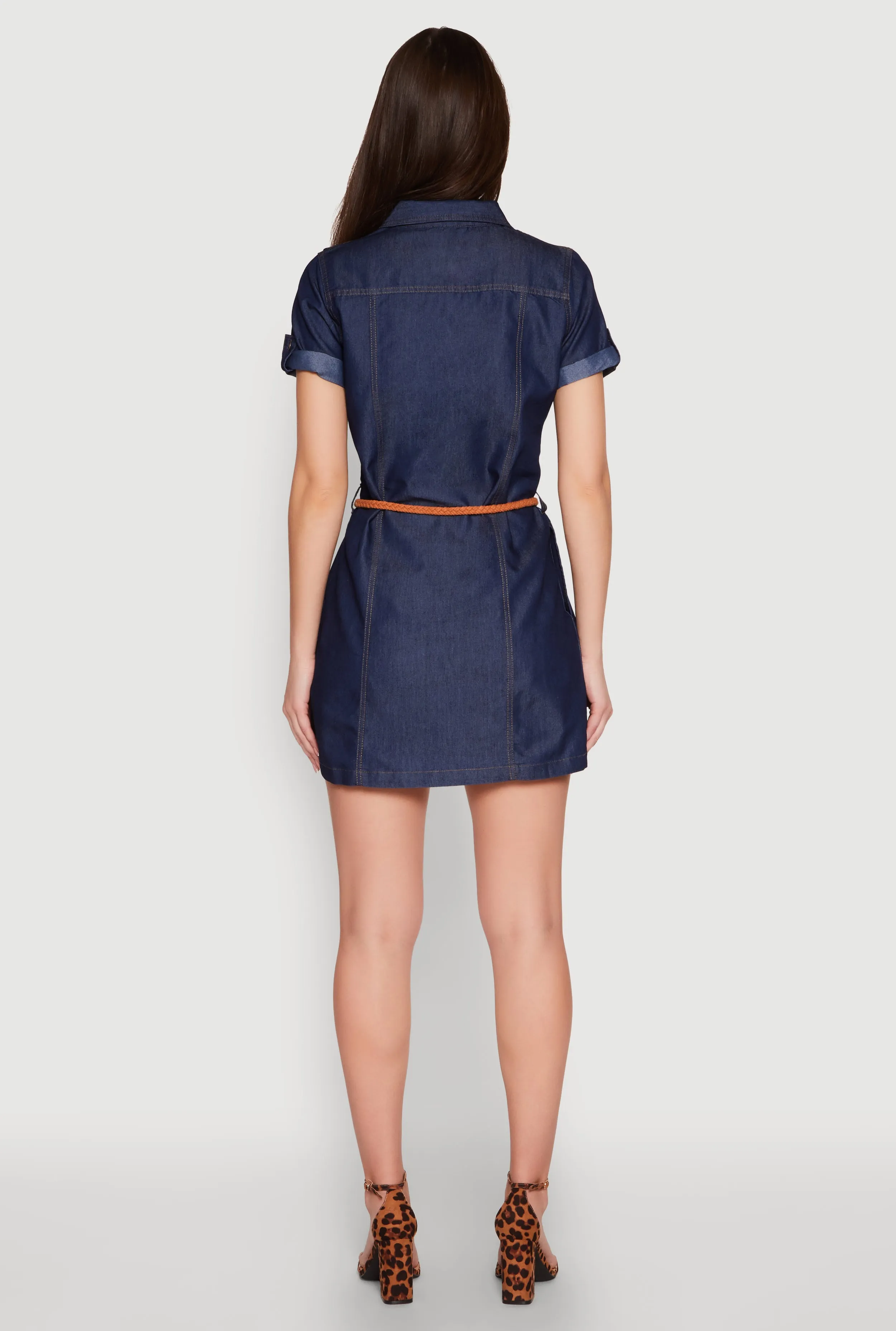 Chambray Belted Half Button Mini Dress sold by Rainbow product image thumbnail 5