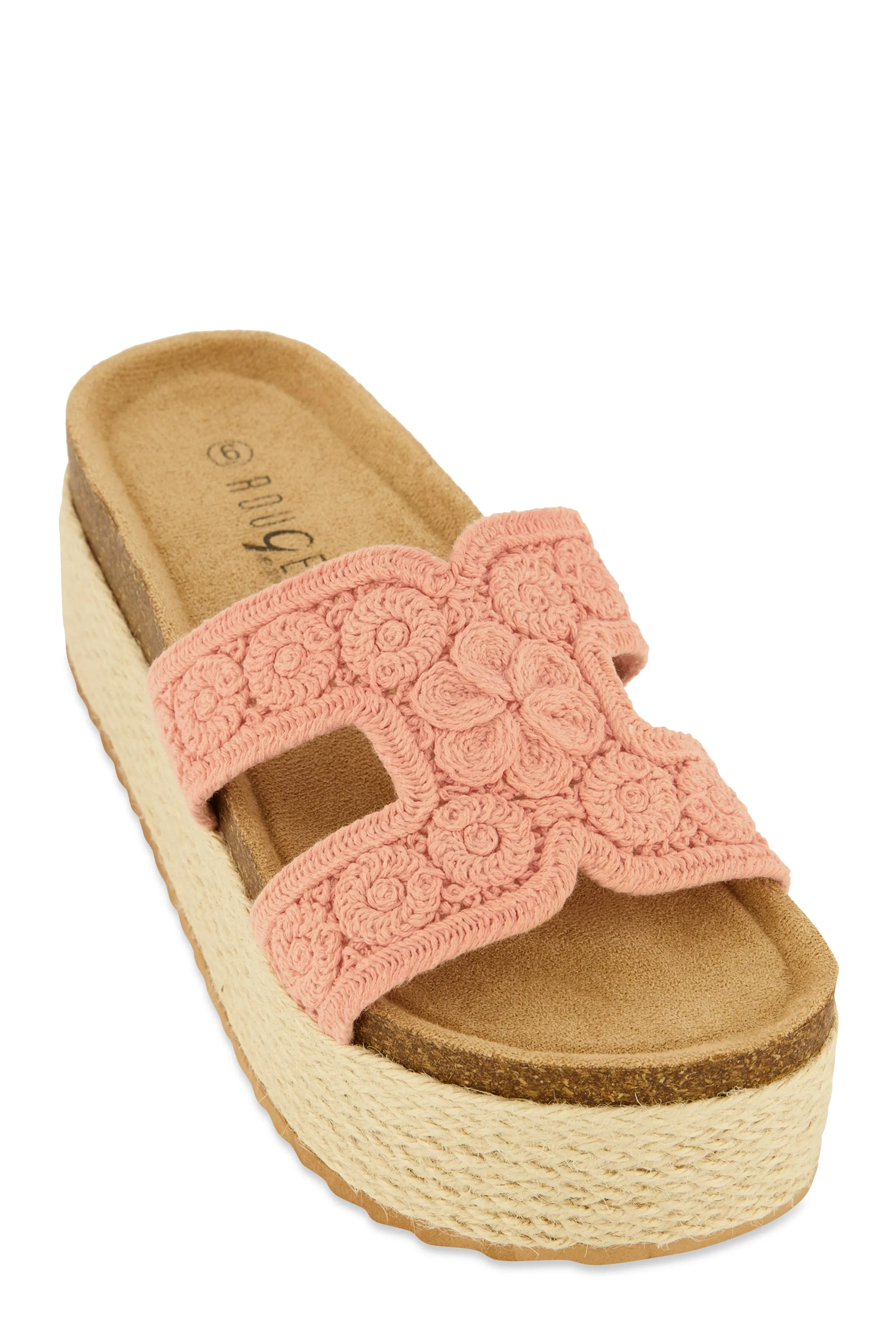 Floral Crochet H Band Platform Footbed Sandals sold by Rainbow