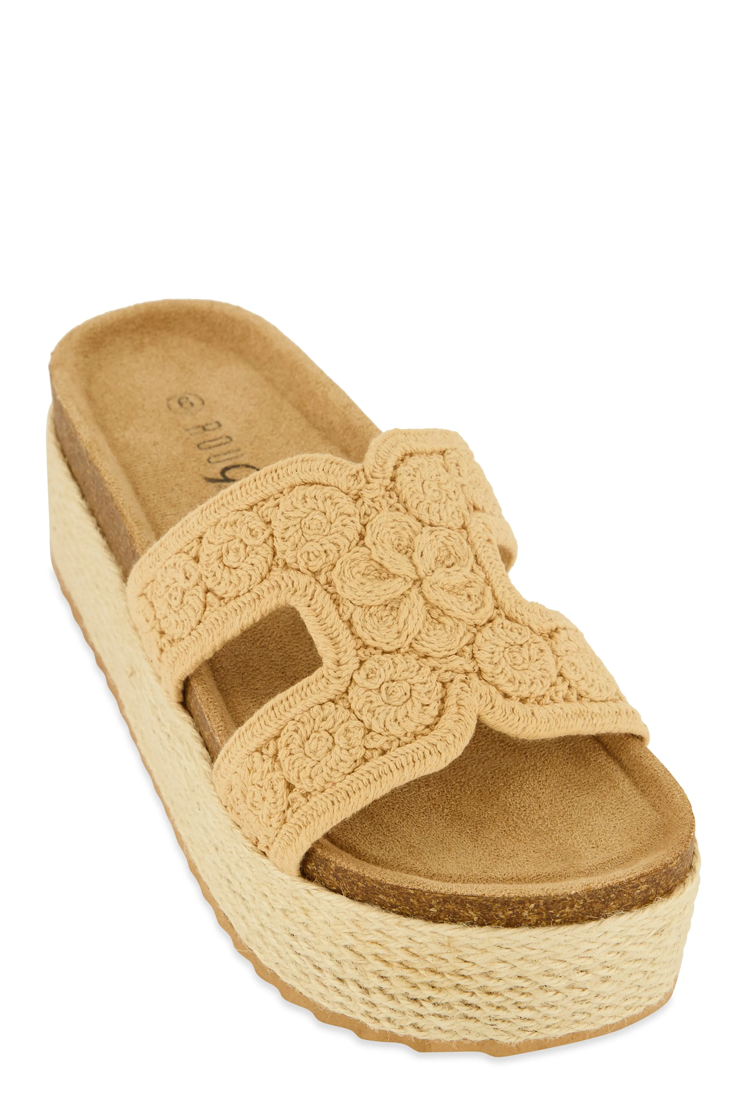 Floral Crochet H Band Platform Footbed Sandals sold by Rainbow