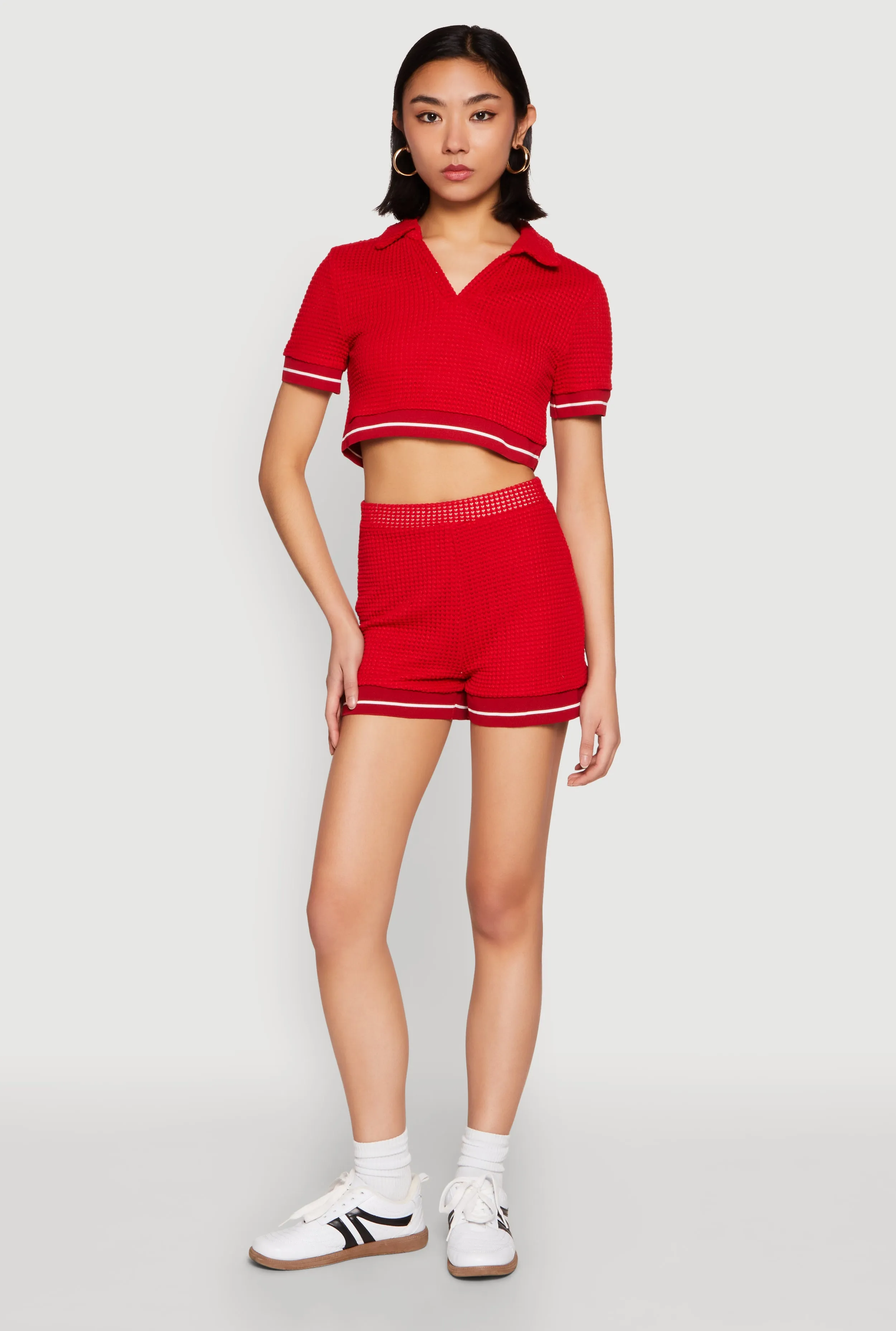 Textured Knit Polo Crop Top sold by Rainbow product image thumbnail 3
