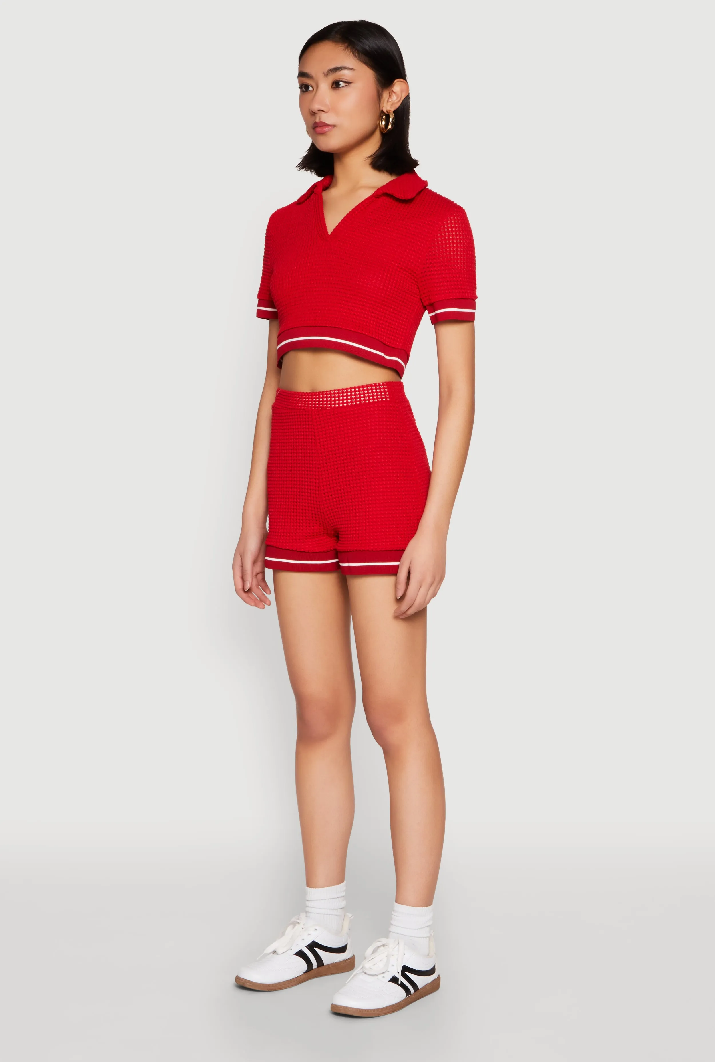 Textured Knit Polo Crop Top sold by Rainbow product image thumbnail 5