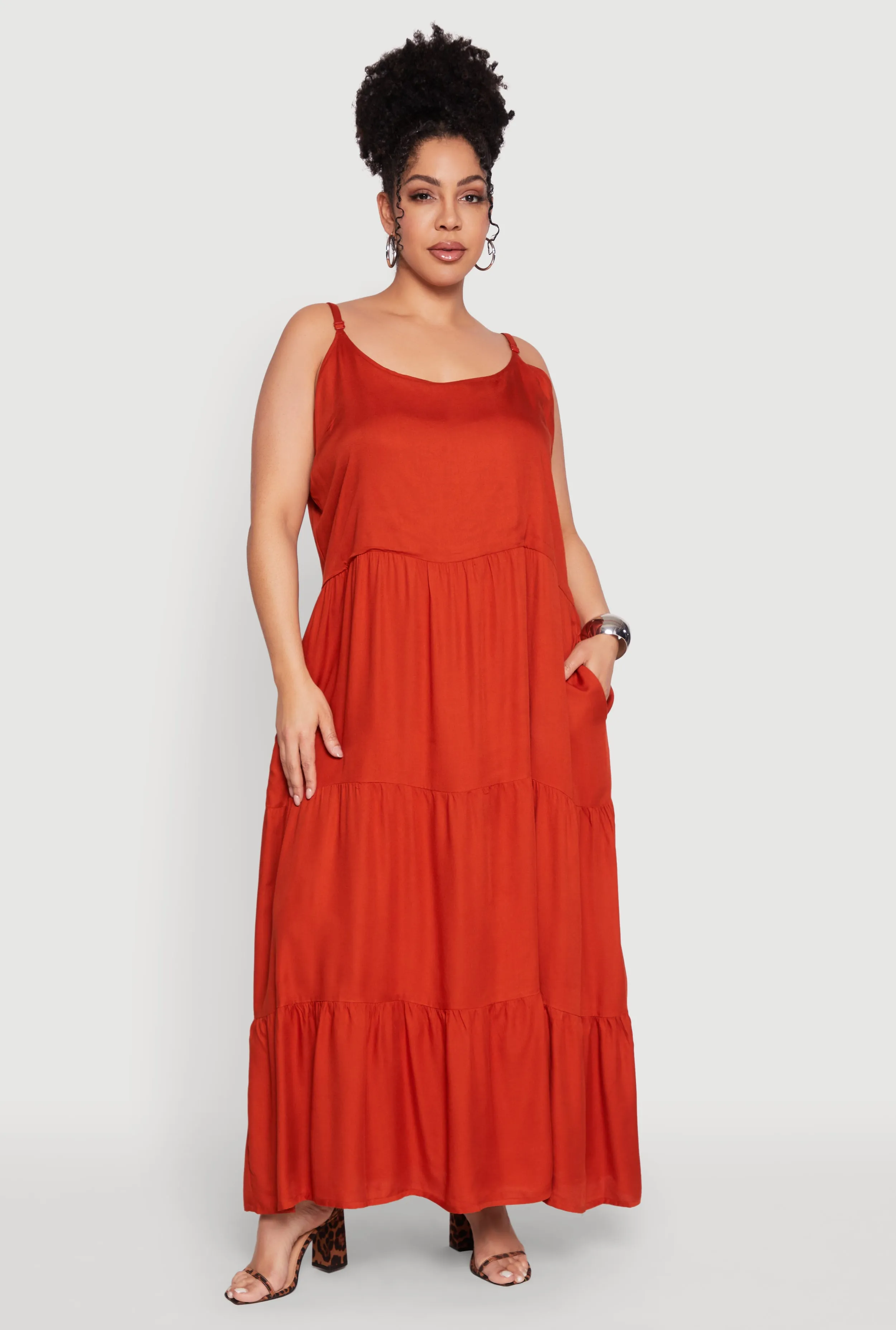Plus Size Pocket Tiered Maxi Dress sold by Rainbow