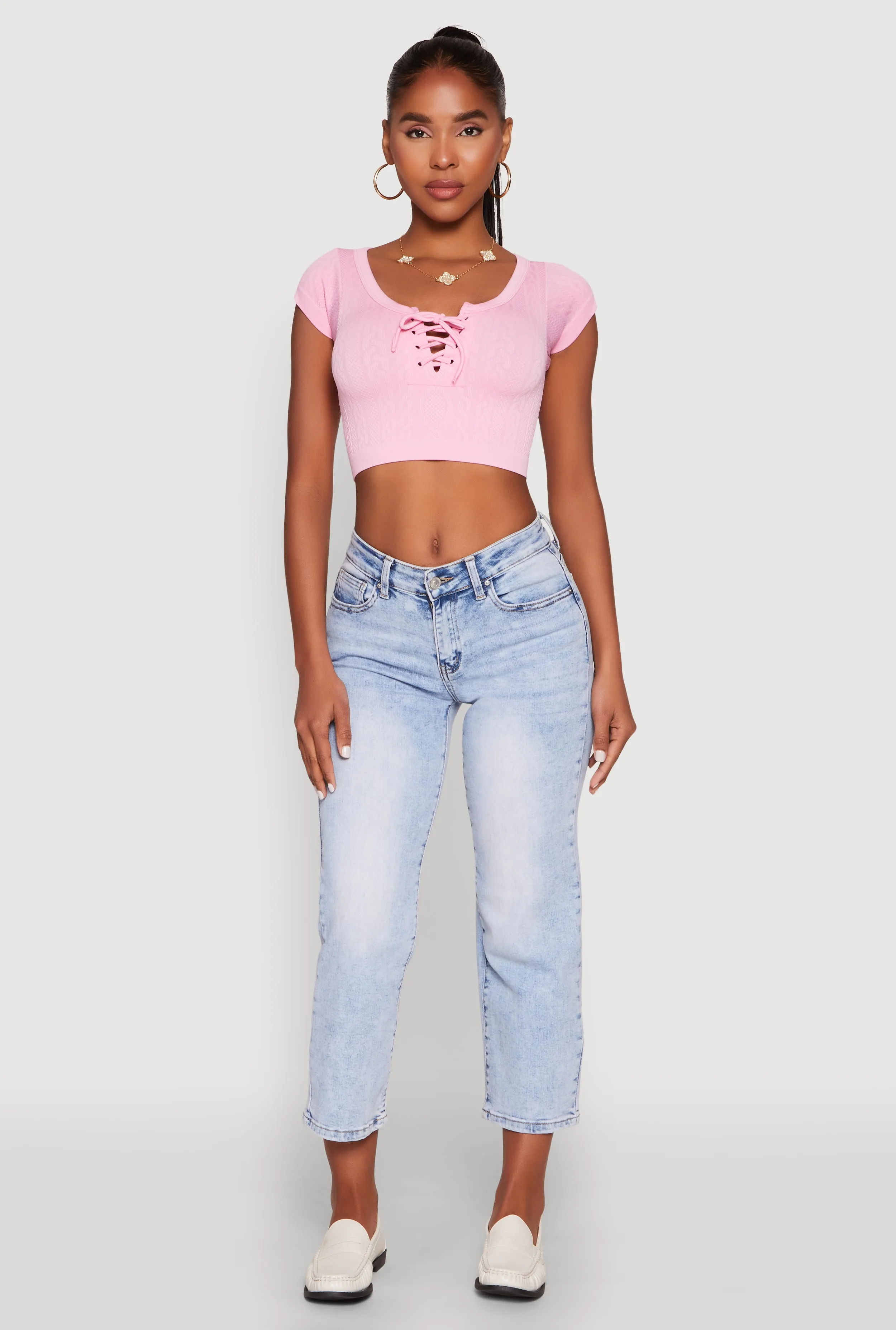 Seamless Lace Up Cable Knit Crop Top sold by Rainbow product image thumbnail 3