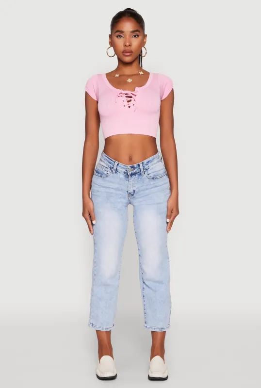 Seamless Lace Up Cable Knit Crop Top sold by Rainbow