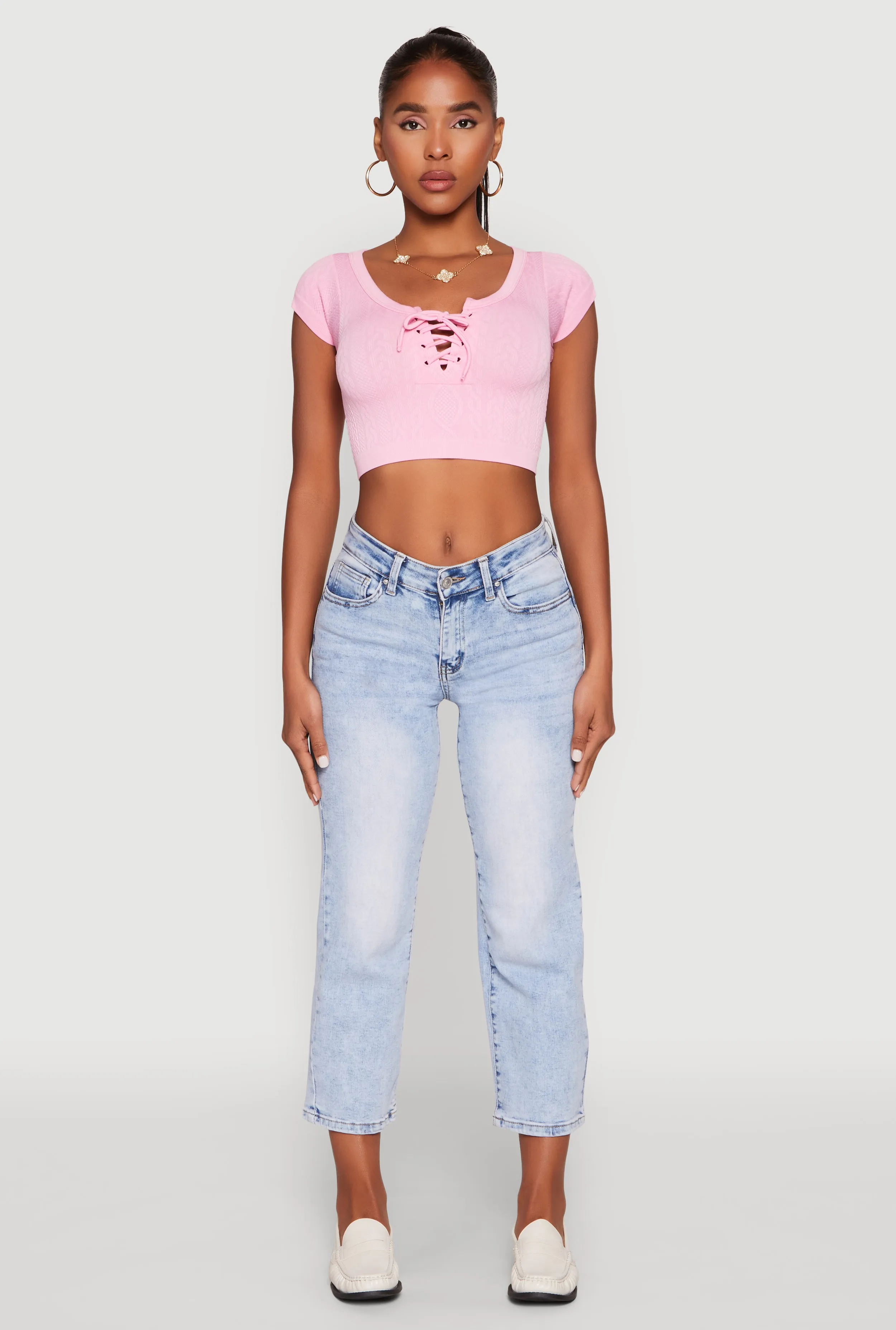 Seamless Lace Up Cable Knit Crop Top sold by Rainbow