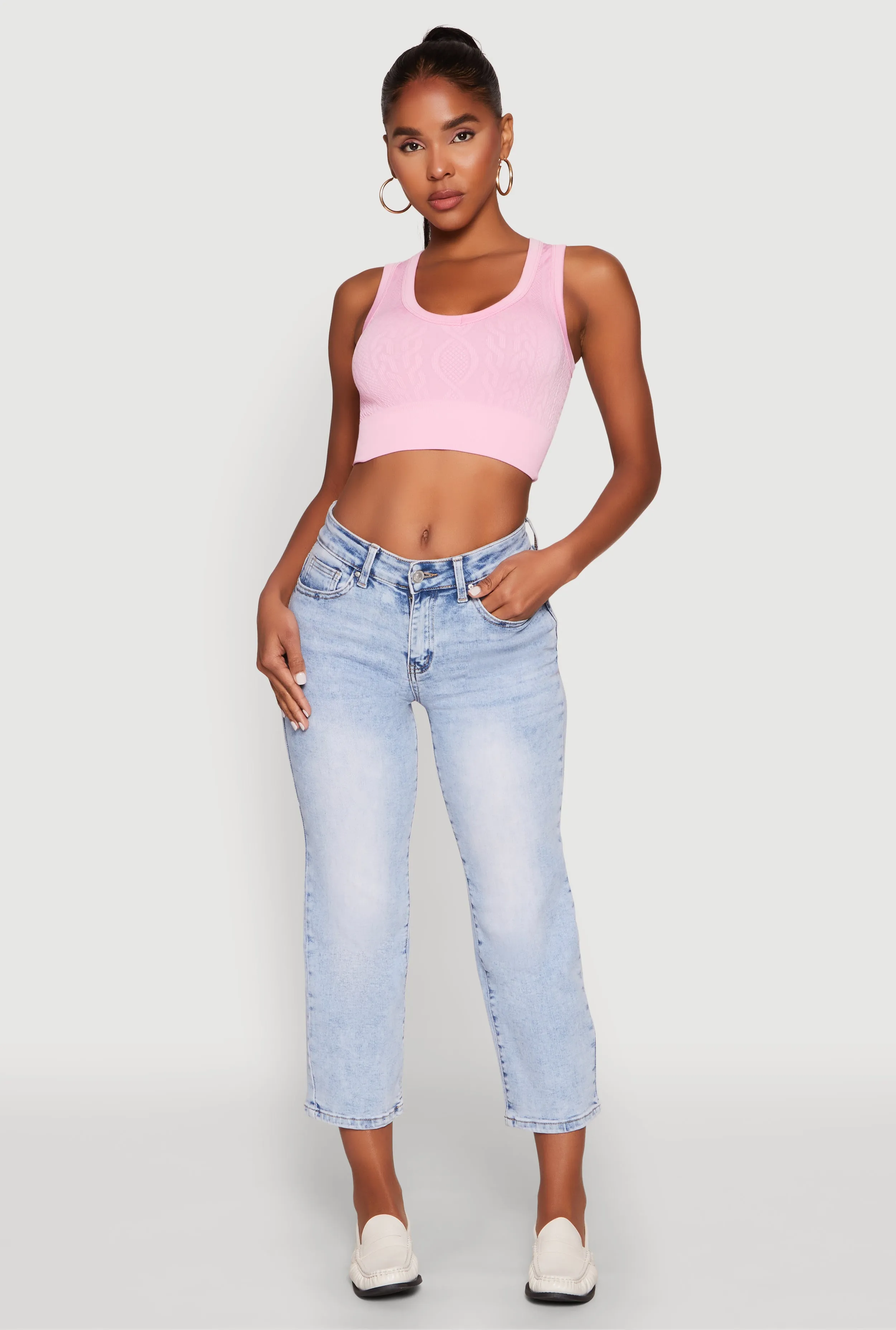 Seamless Scoop Neck Cable Knit Crop Top sold by Rainbow