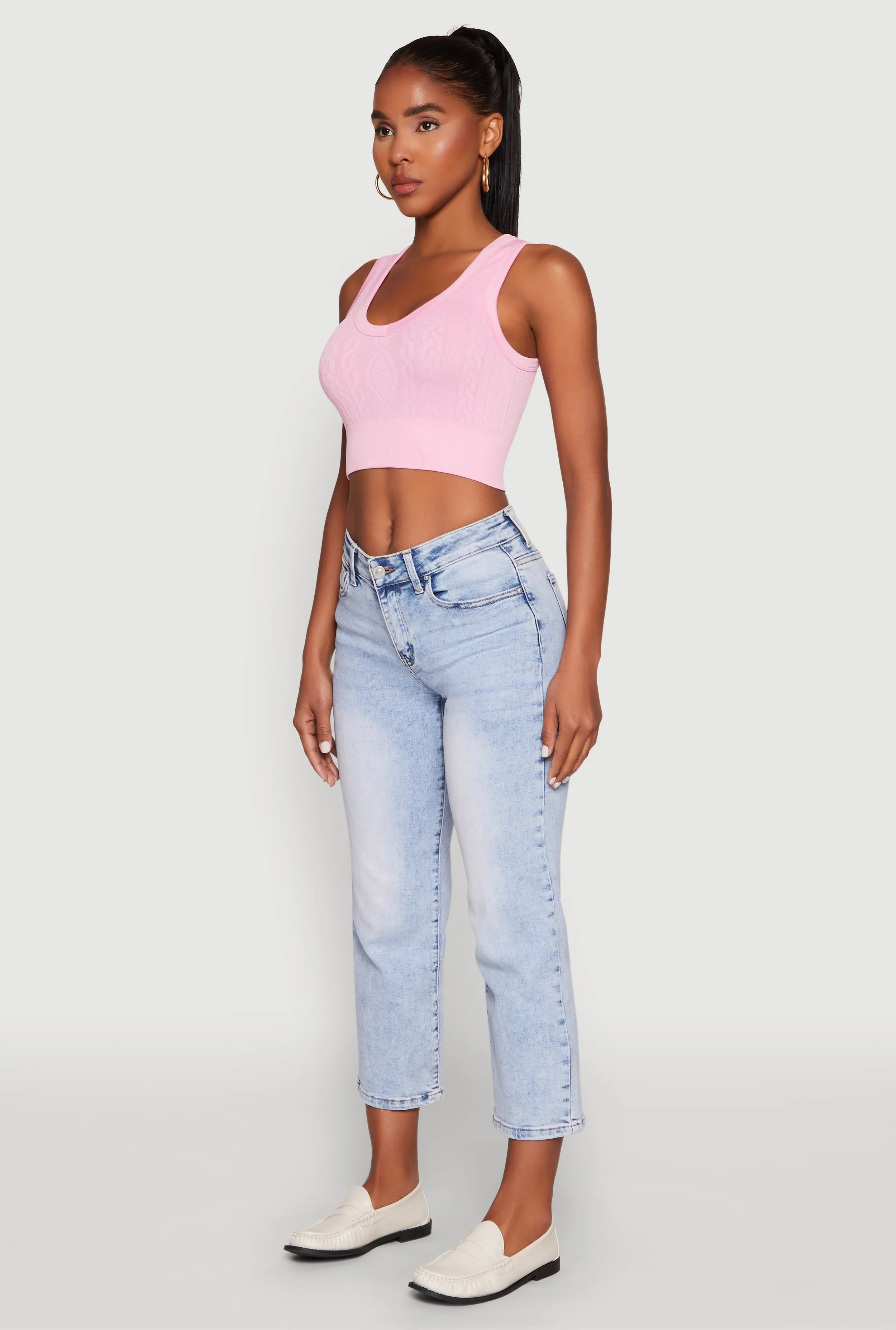 Seamless Scoop Neck Cable Knit Crop Top sold by Rainbow product image thumbnail 5