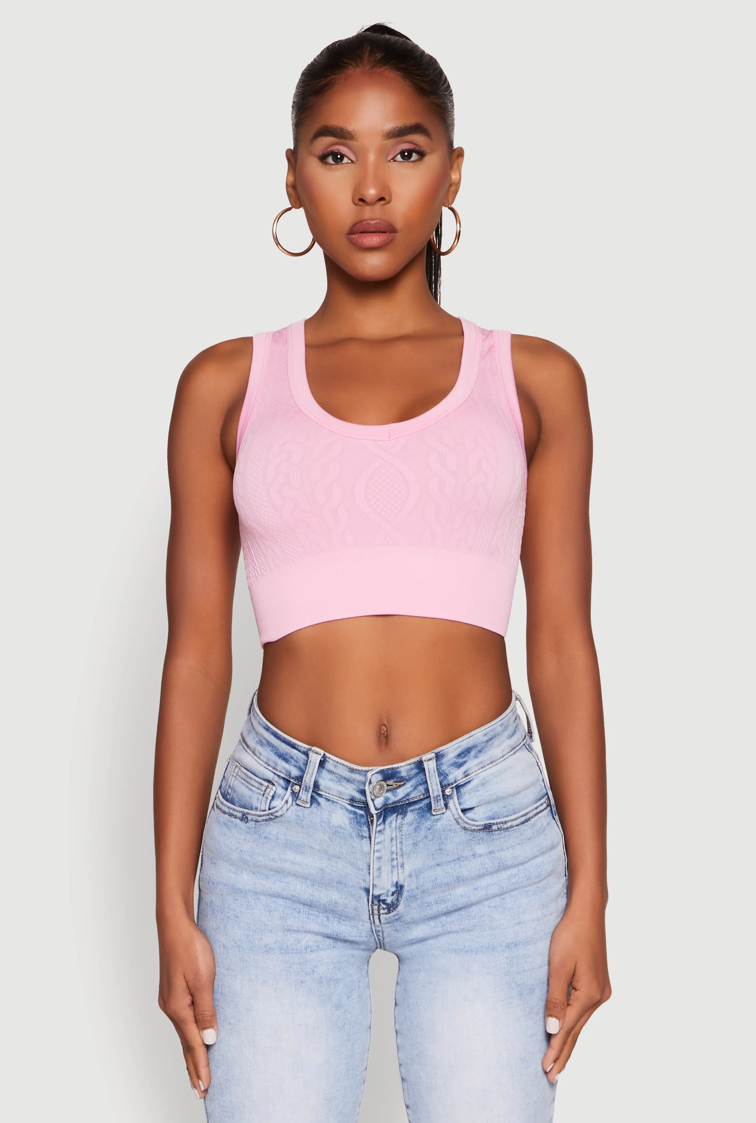 Seamless Scoop Neck Cable Knit Crop Top sold by Rainbow product image thumbnail 2