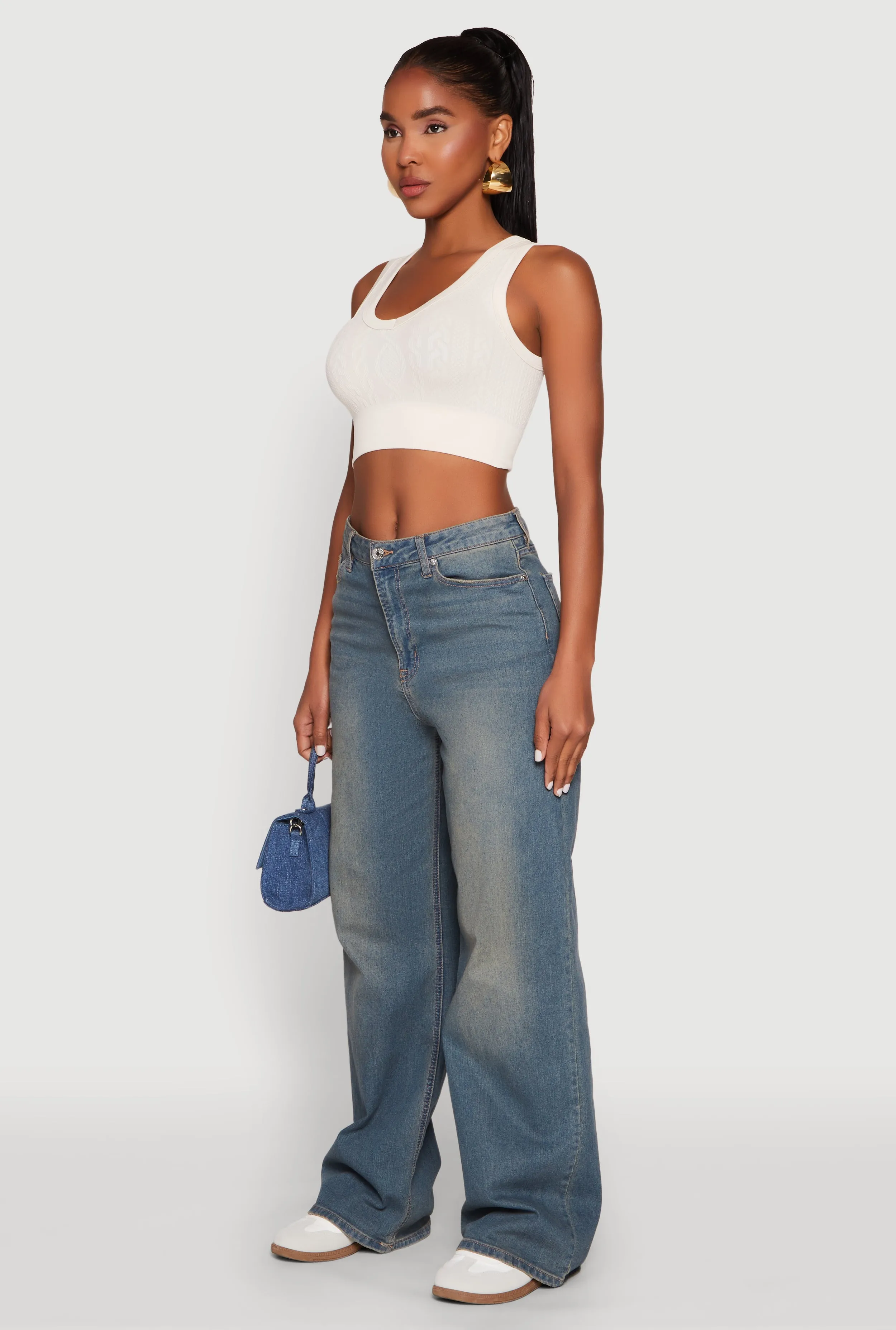 Seamless Scoop Neck Cable Knit Crop Top sold by Rainbow product image thumbnail 5