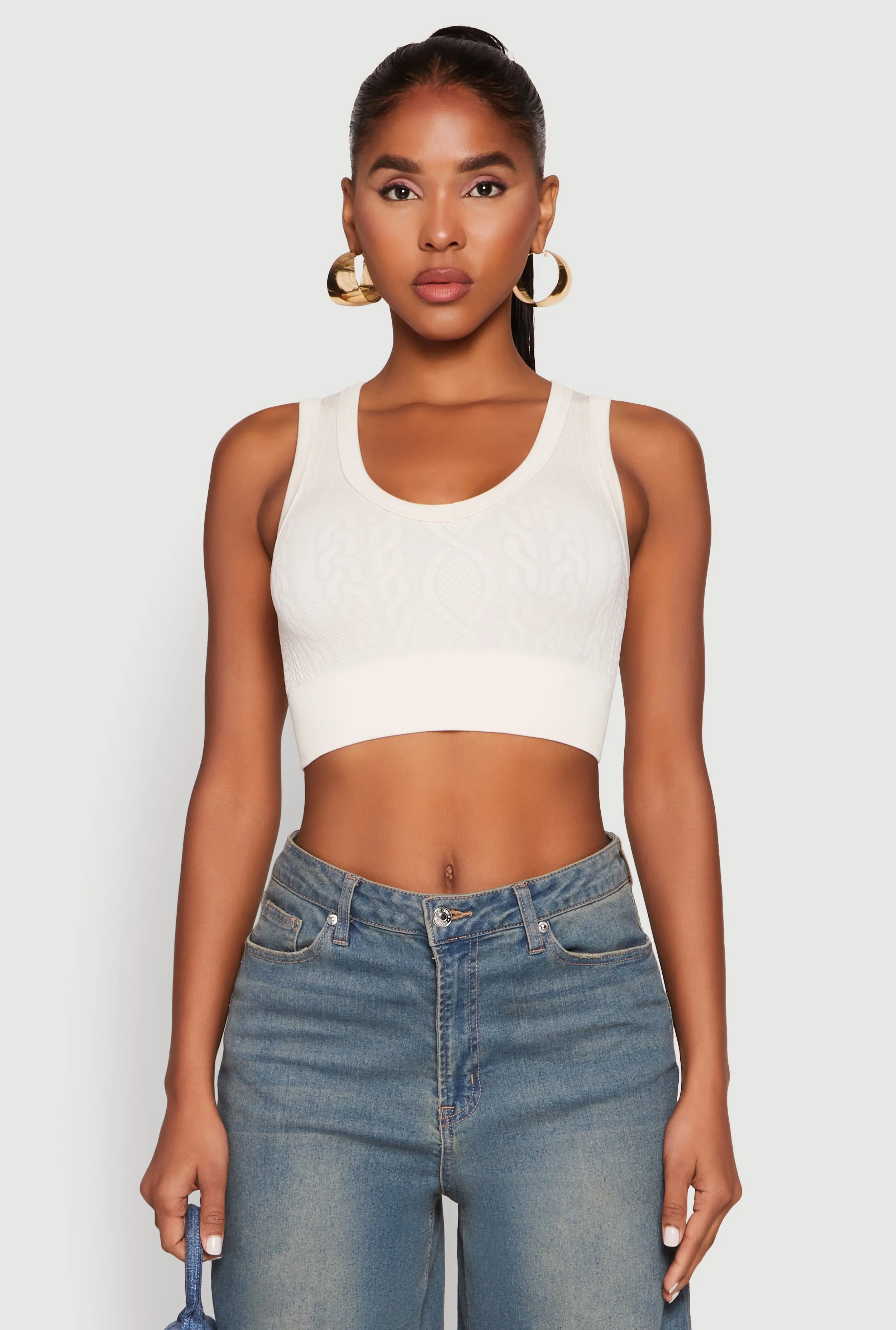 Seamless Scoop Neck Cable Knit Crop Top sold by Rainbow product image thumbnail 2
