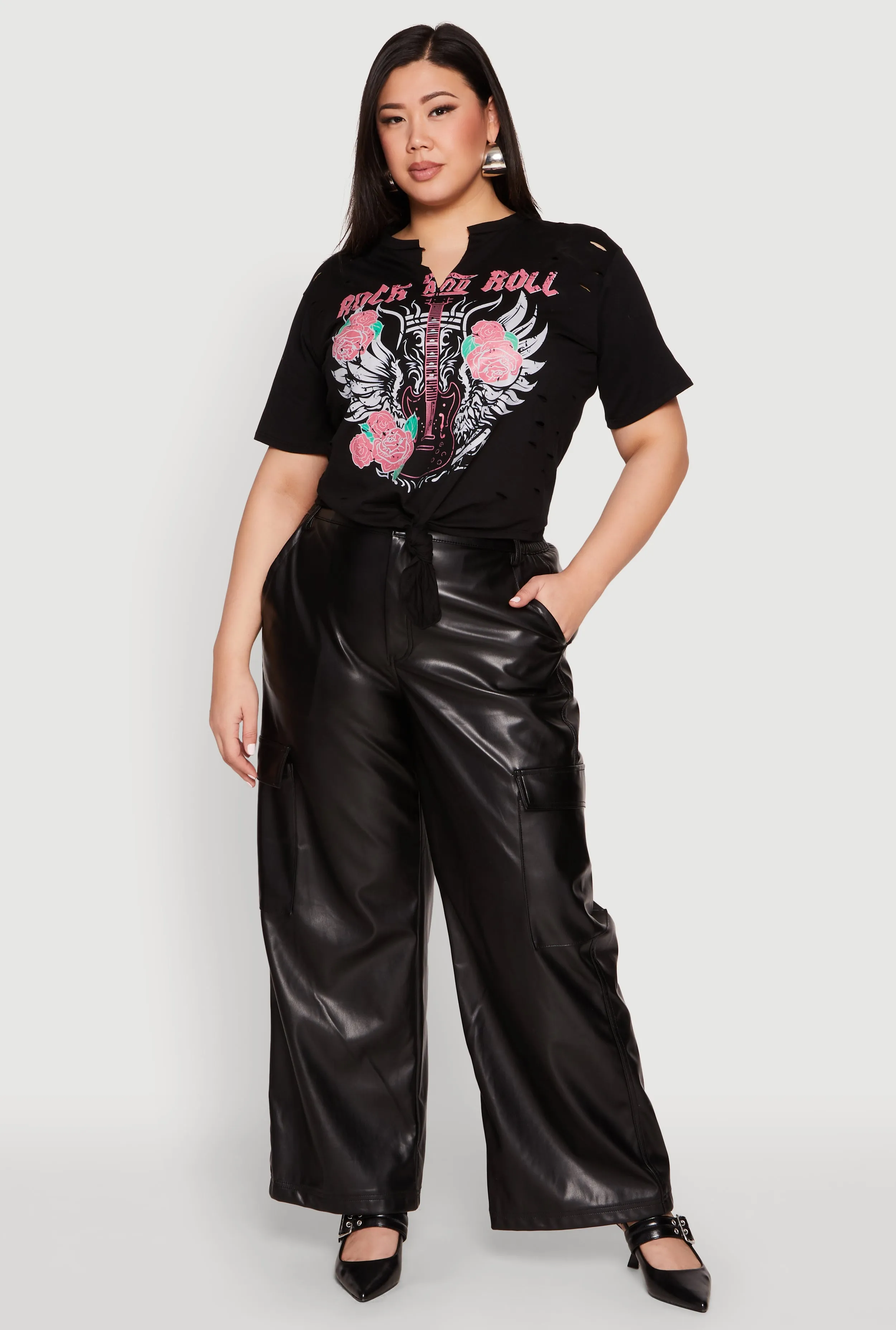 Plus Size Rock And Roll Guitar Rose Graphic Top sold by Rainbow