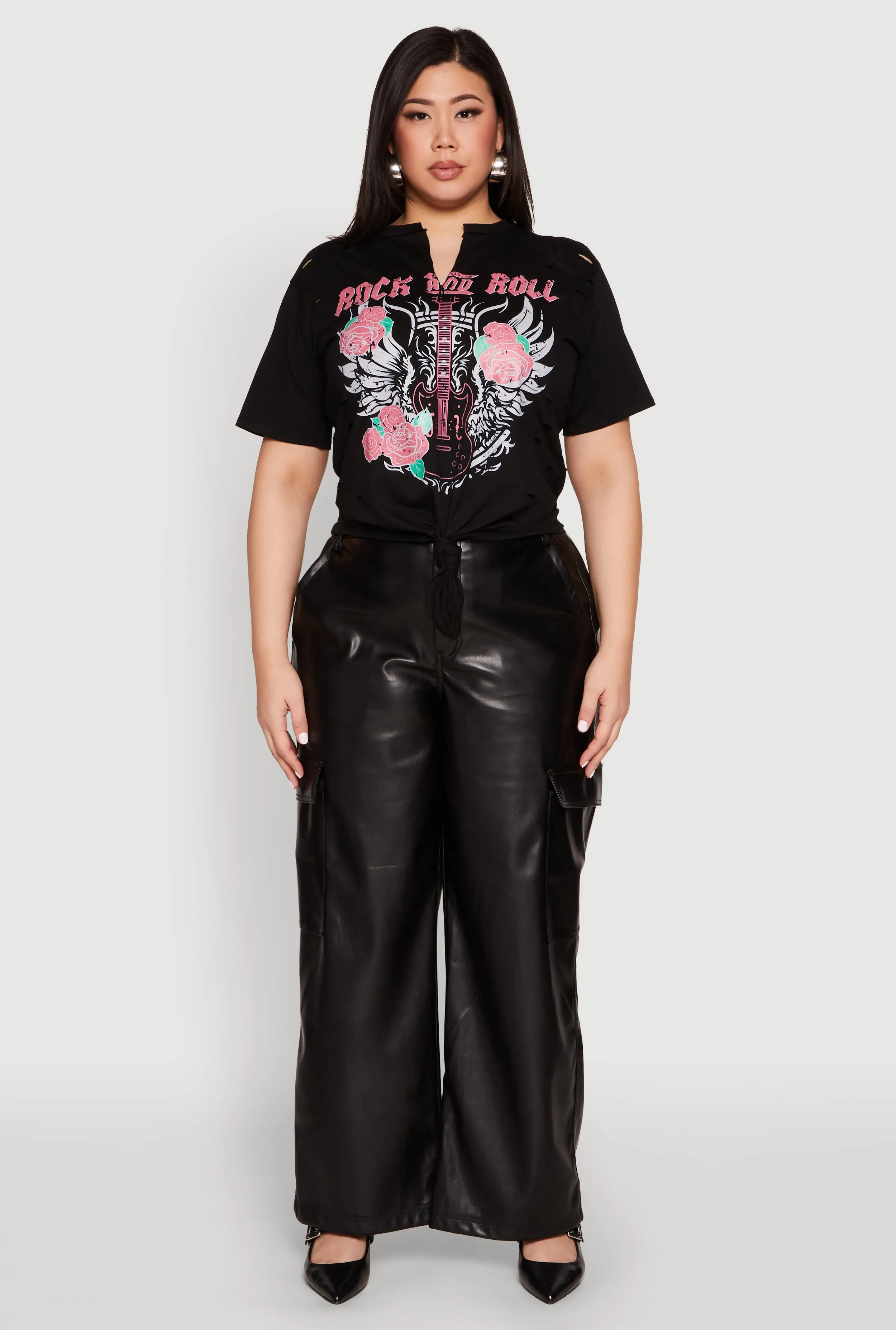 Plus Size Rock And Roll Guitar Rose Graphic Top sold by Rainbow product image thumbnail 3