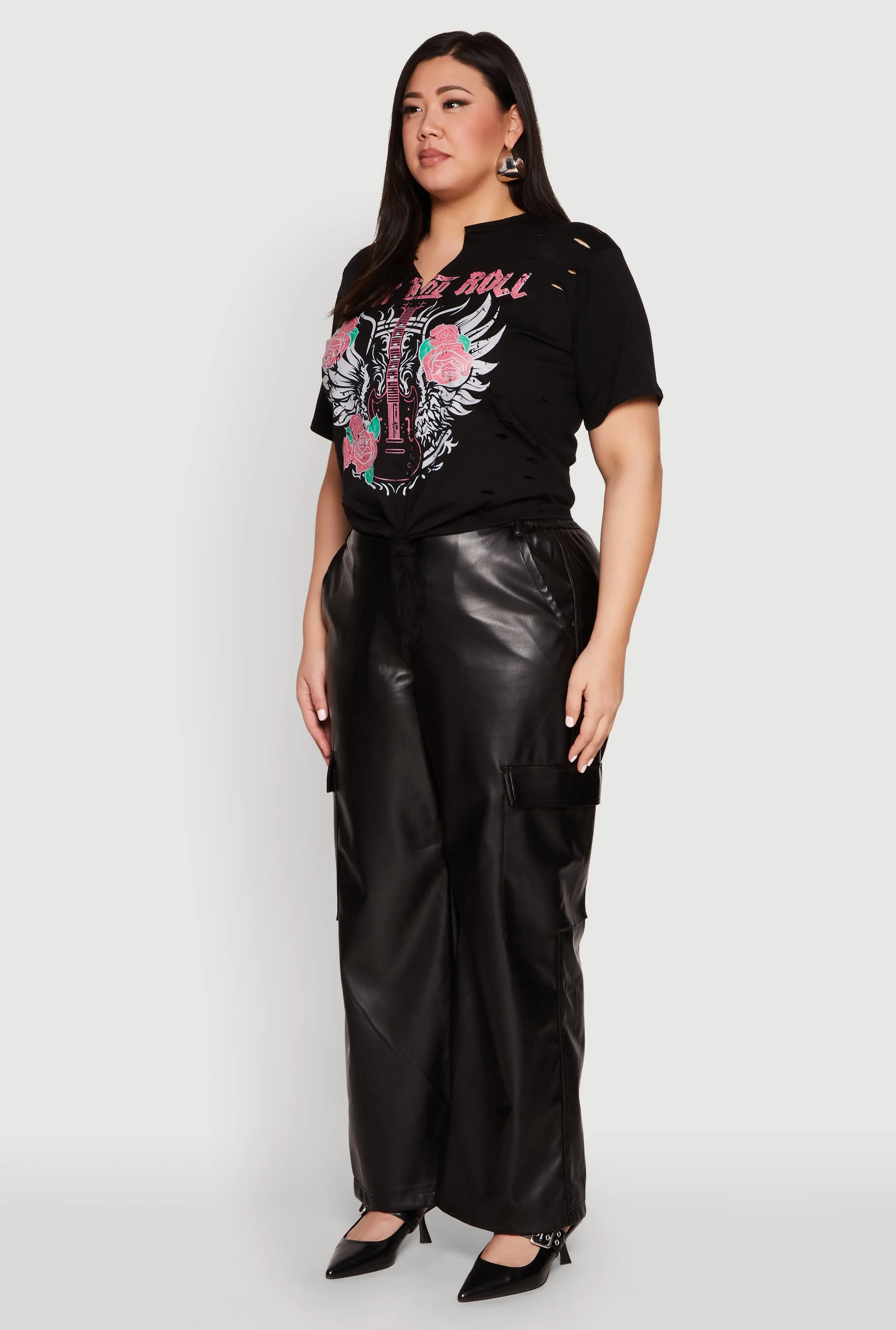 Plus Size Rock And Roll Guitar Rose Graphic Top sold by Rainbow product image thumbnail 5