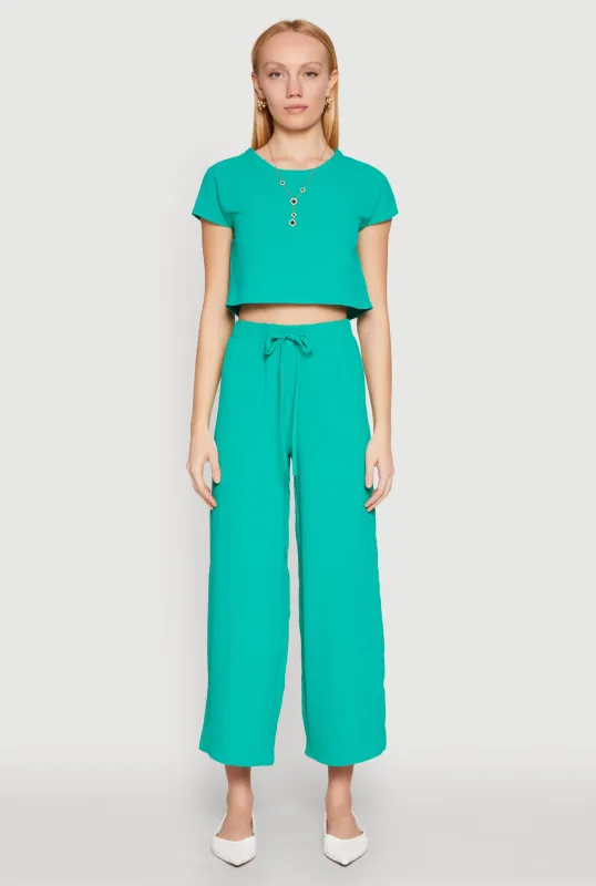 Crepe Knit Drawstring Wide Leg Pants sold by Rainbow