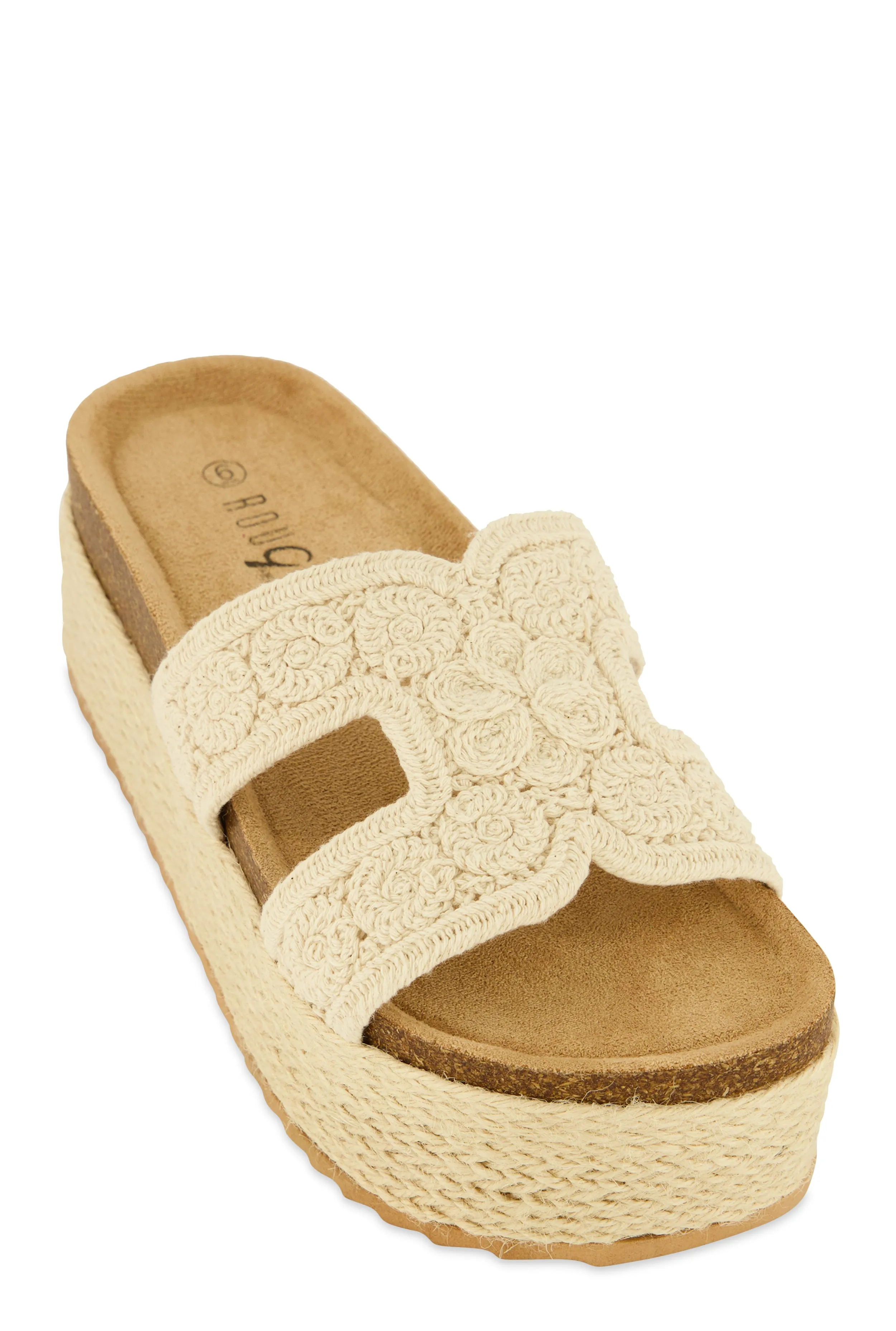 Floral Crochet H Band Platform Footbed Sandals sold by Rainbow