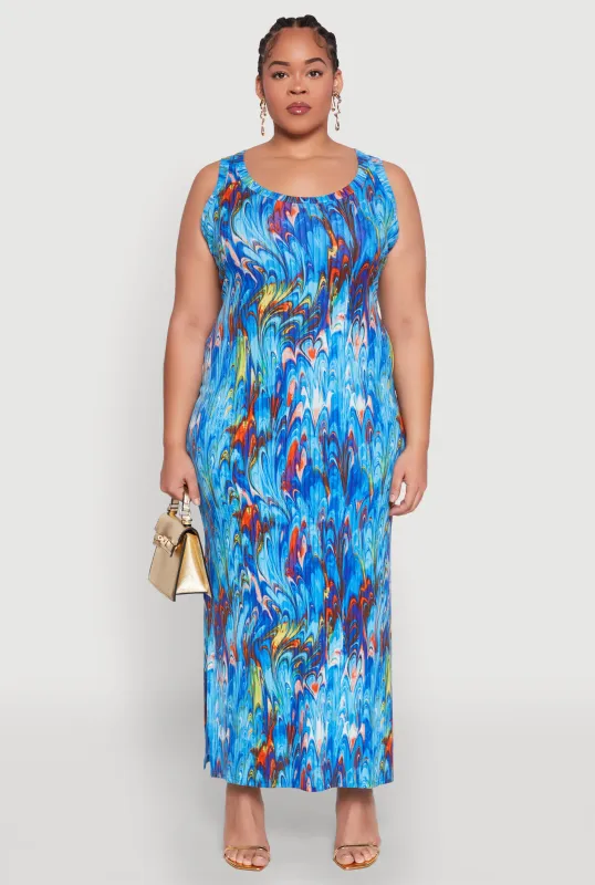 Plus Size Printed Pattern Maxi Tank Dress sold by Rainbow