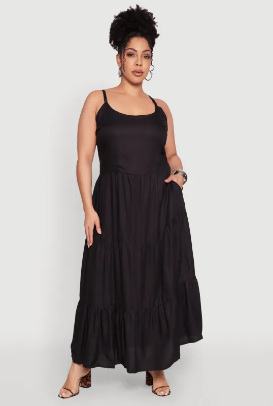 Plus Size Pocket Tiered Maxi Dress sold by Rainbow