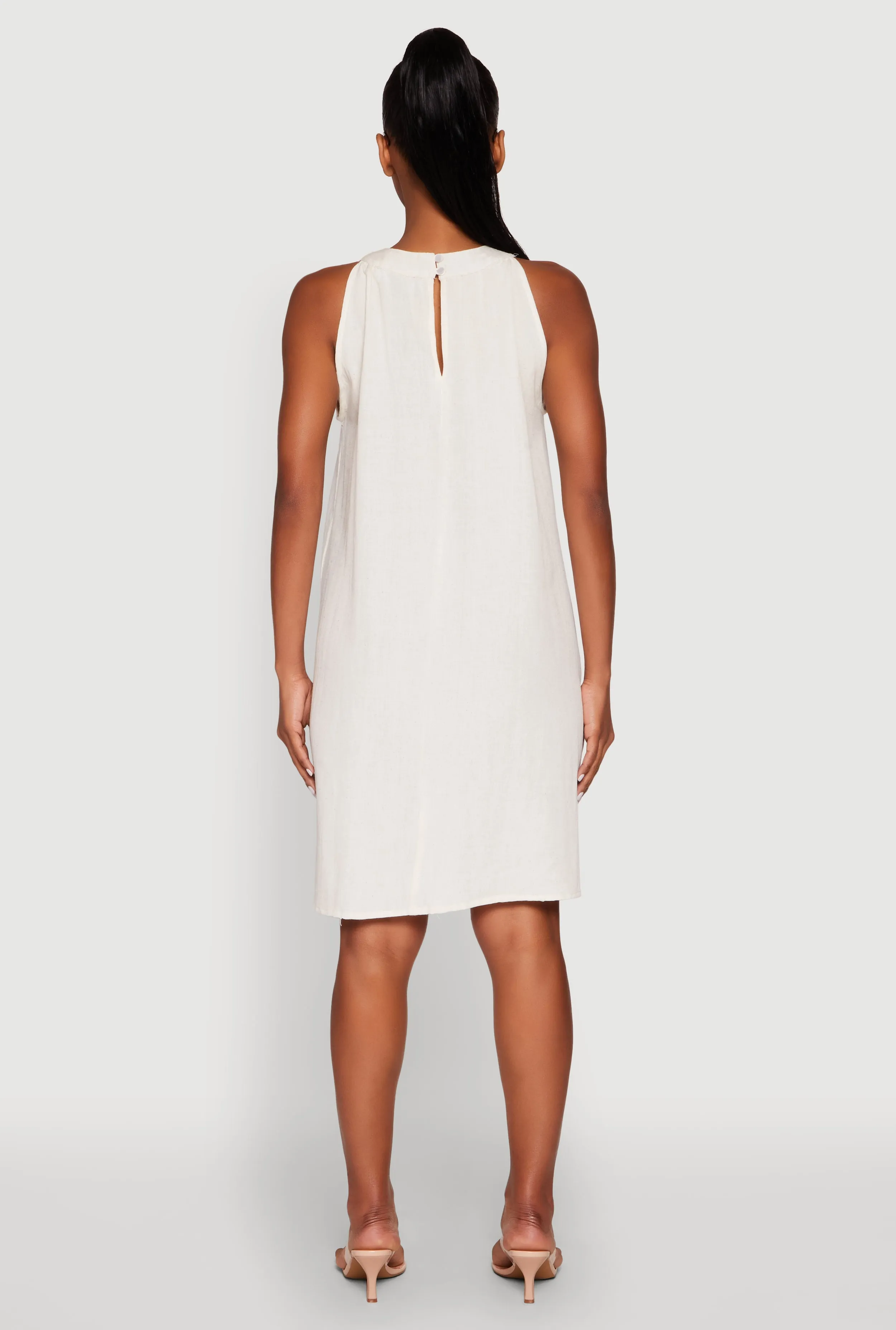 Wood Trim Detail Linen Shift Dress sold by Rainbow product image thumbnail 5