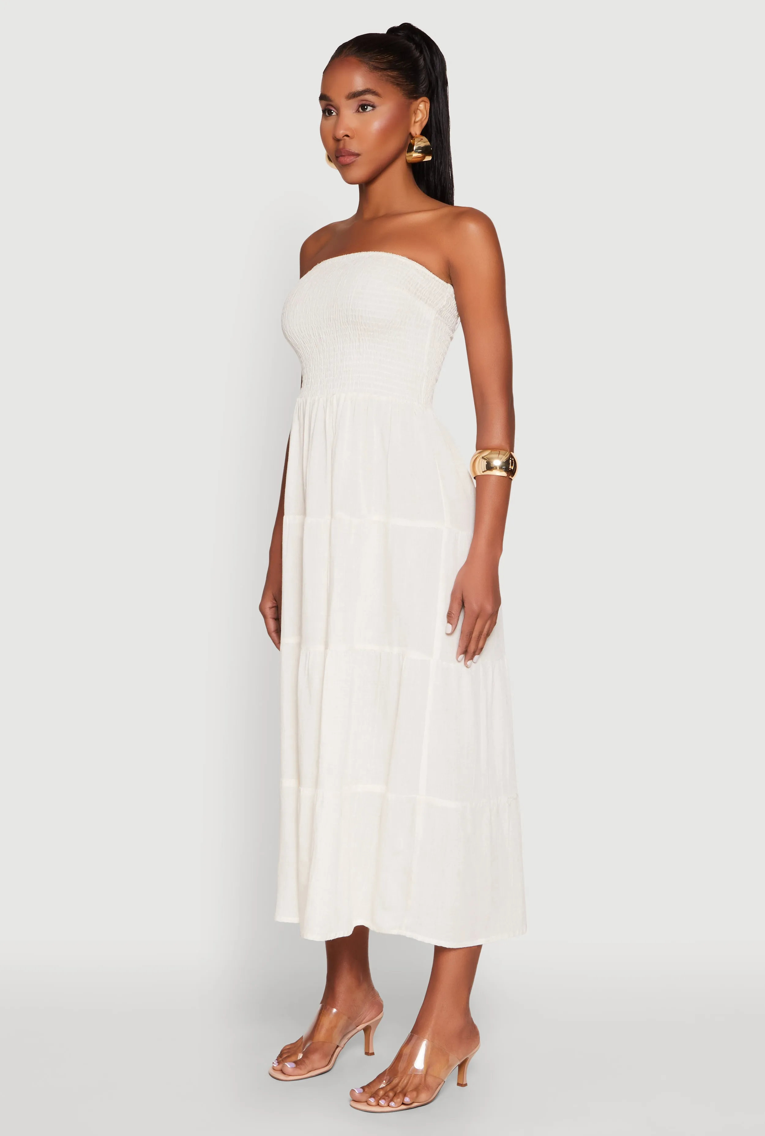 Linen Strapless Smocked Tiered Dress sold by Rainbow product image thumbnail 3