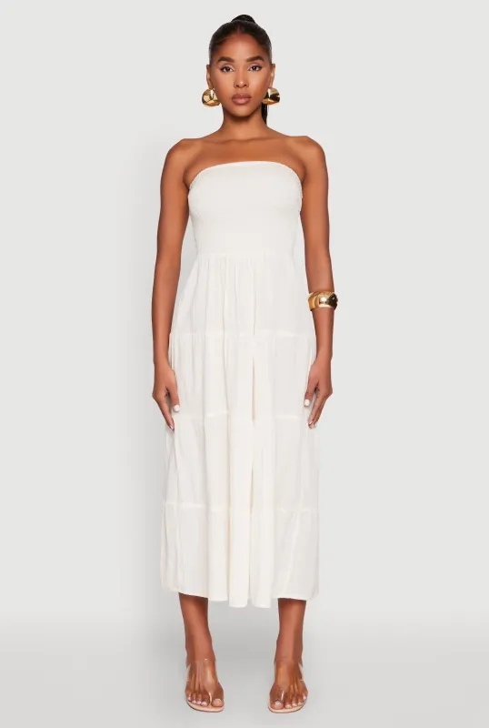 Linen Strapless Smocked Tiered Dress sold by Rainbow