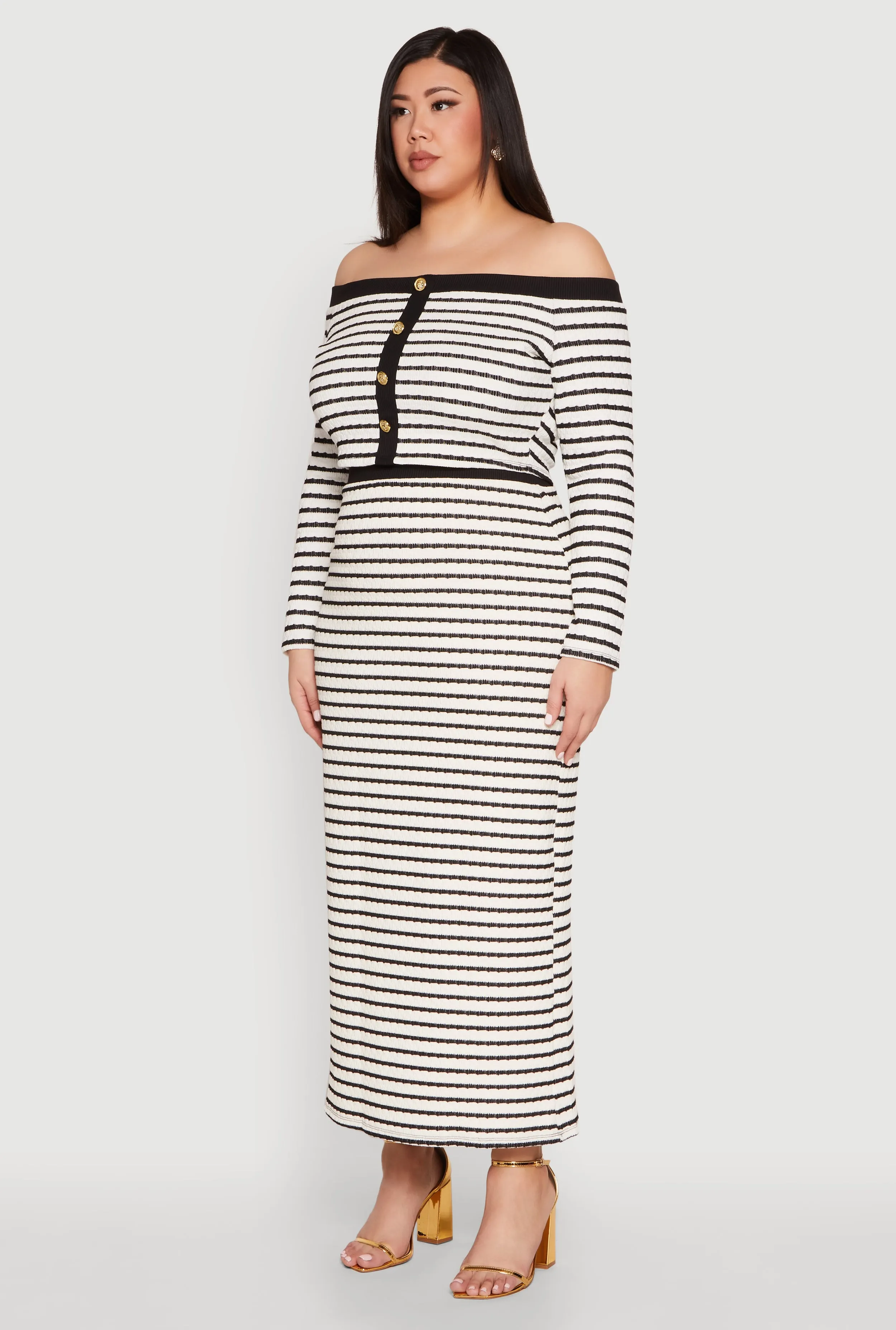 Plus Size Striped Faux Button Off the Shoulder Top sold by Rainbow product image thumbnail 5