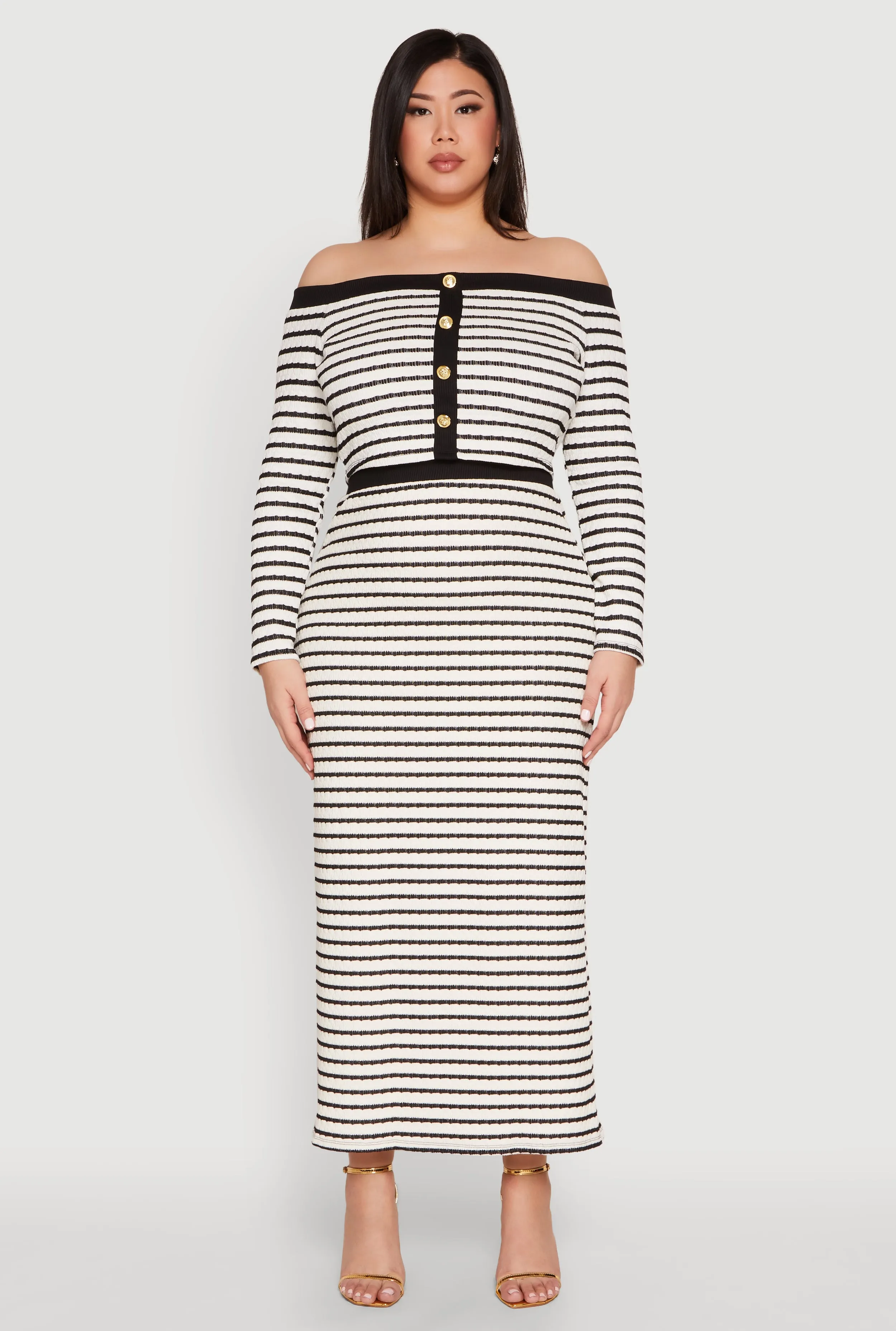 Plus Size Striped Faux Button Off the Shoulder Top sold by Rainbow product image thumbnail 2