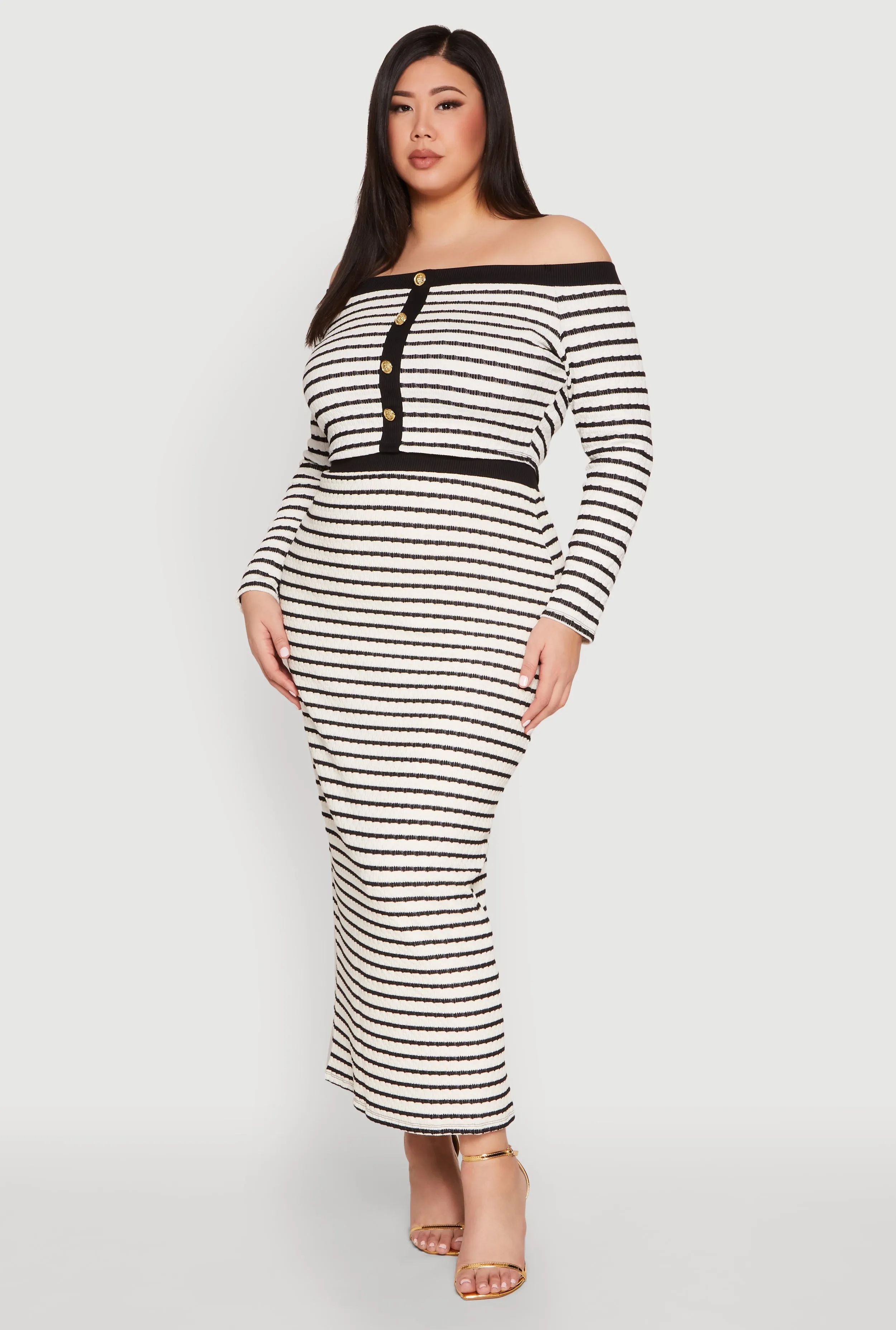 Plus Size Striped Faux Button Off the Shoulder Top sold by Rainbow product image thumbnail 3