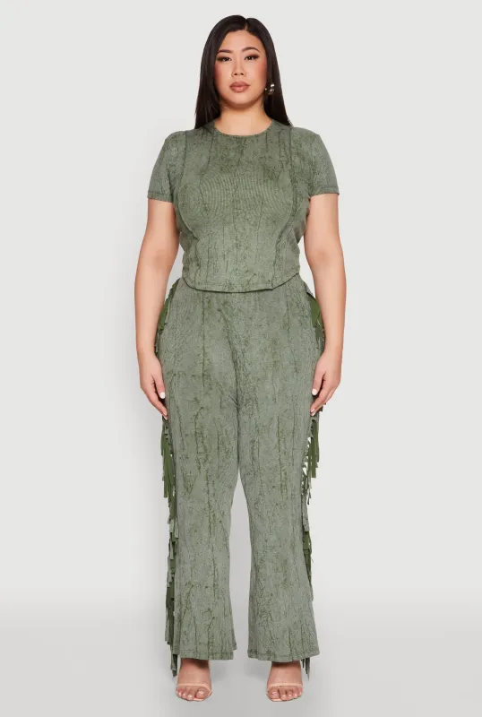 Plus Size Mineral Wash Side Fringe Pants sold by Rainbow