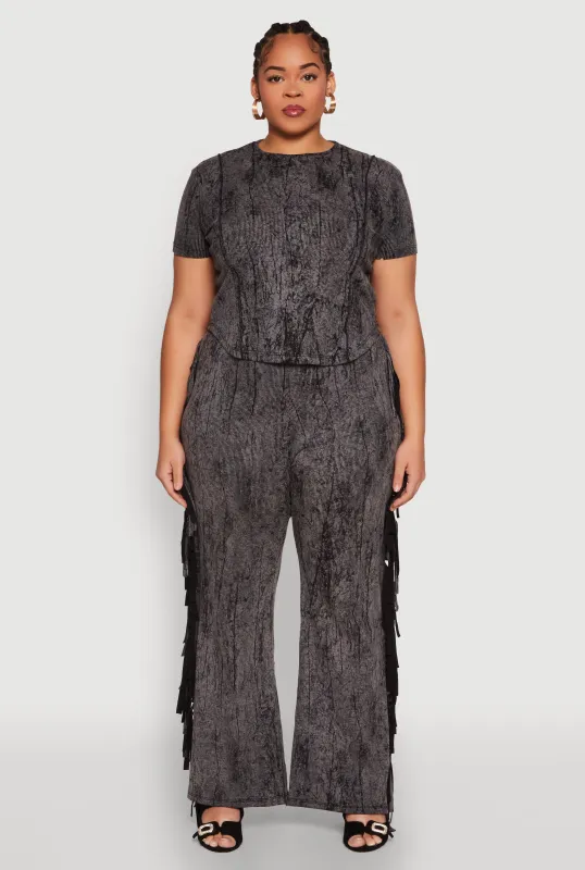 Plus Size Mineral Wash Side Fringe Pants sold by Rainbow