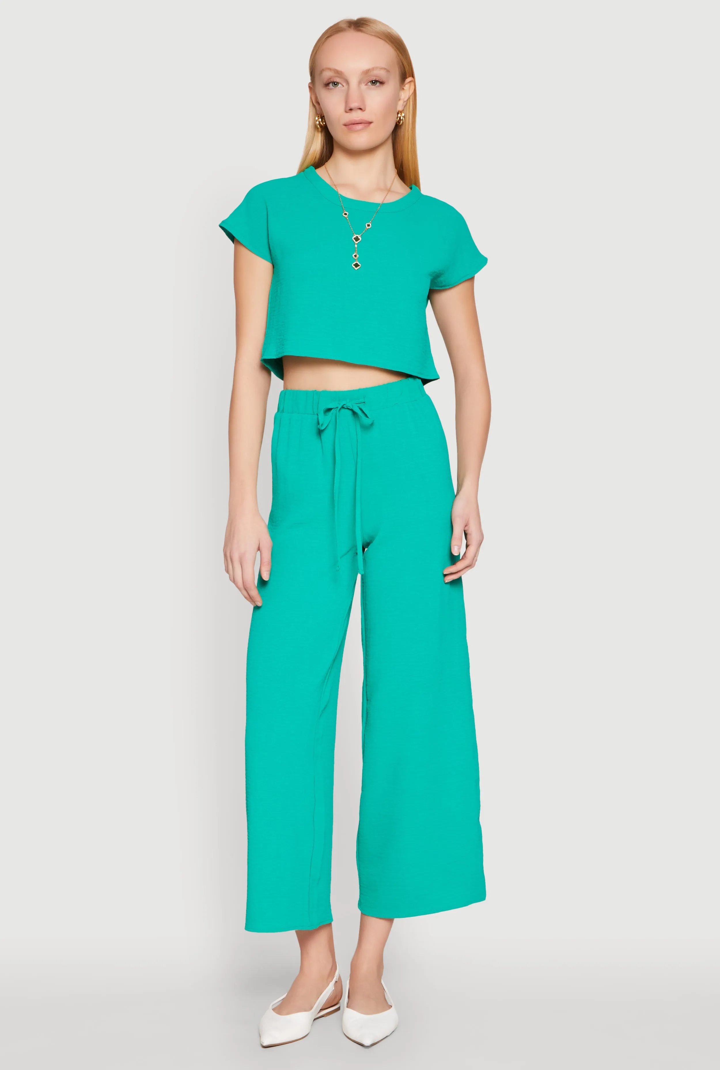 Crepe Knit Short Sleeve Crop Top sold by Rainbow product image thumbnail 3