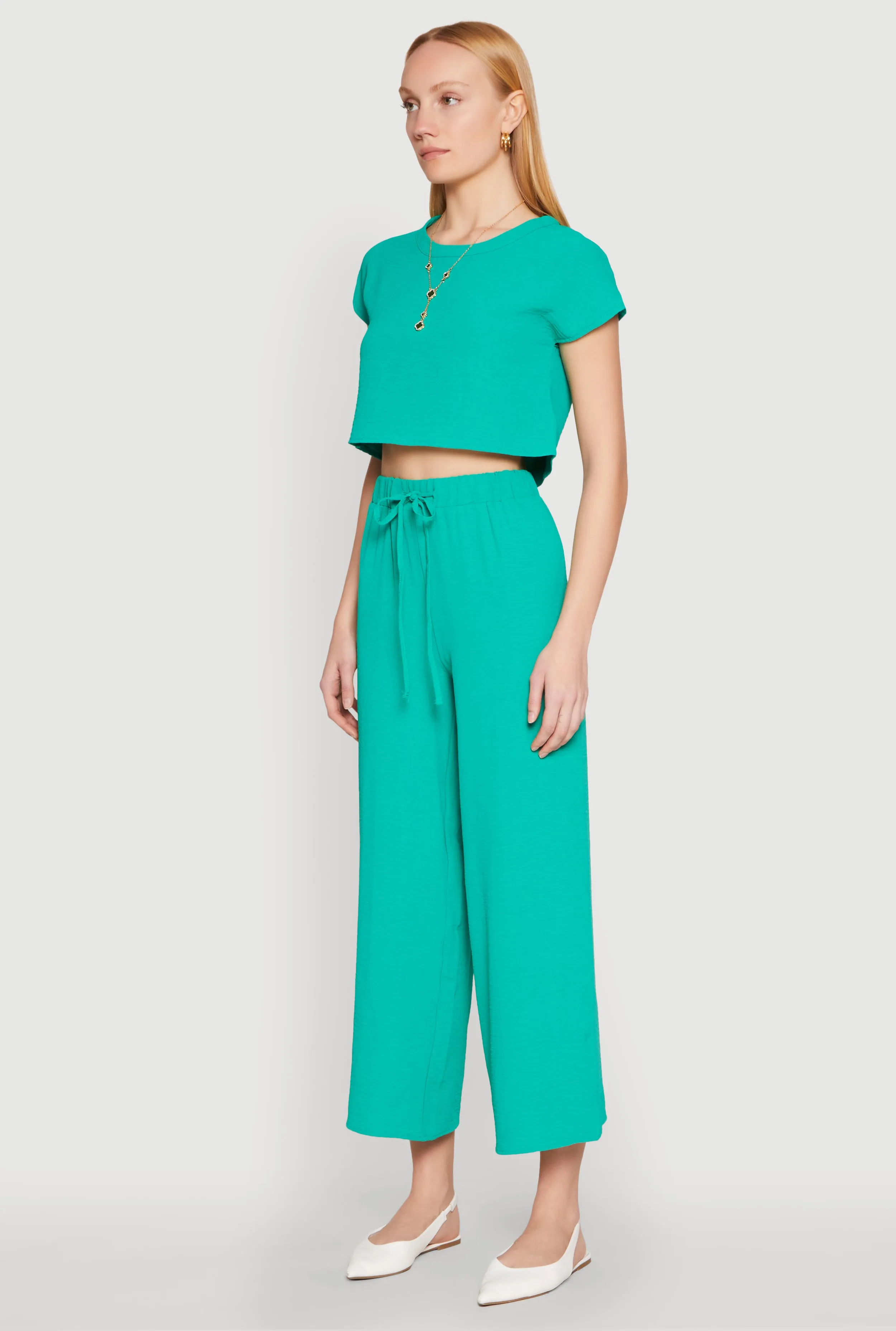 Crepe Knit Short Sleeve Crop Top sold by Rainbow product image thumbnail 5