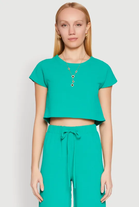 Crepe Knit Short Sleeve Crop Top sold by Rainbow