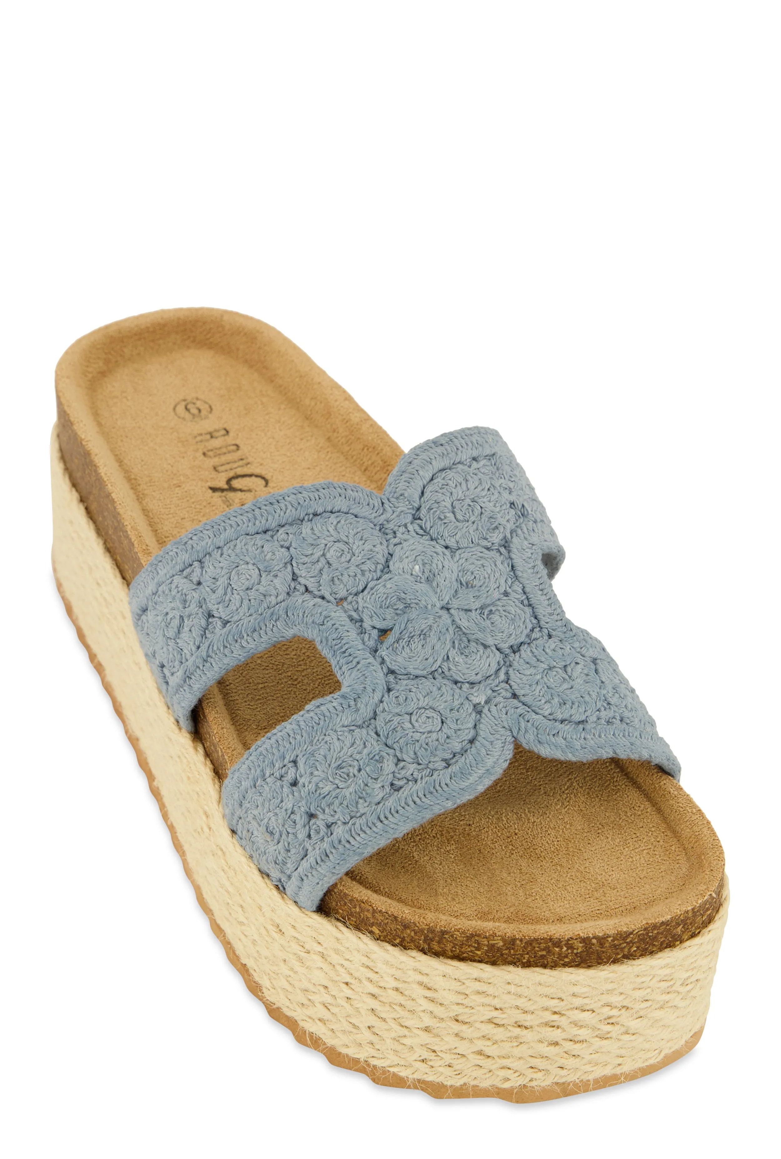 Floral Crochet H Band Platform Footbed Sandals sold by Rainbow