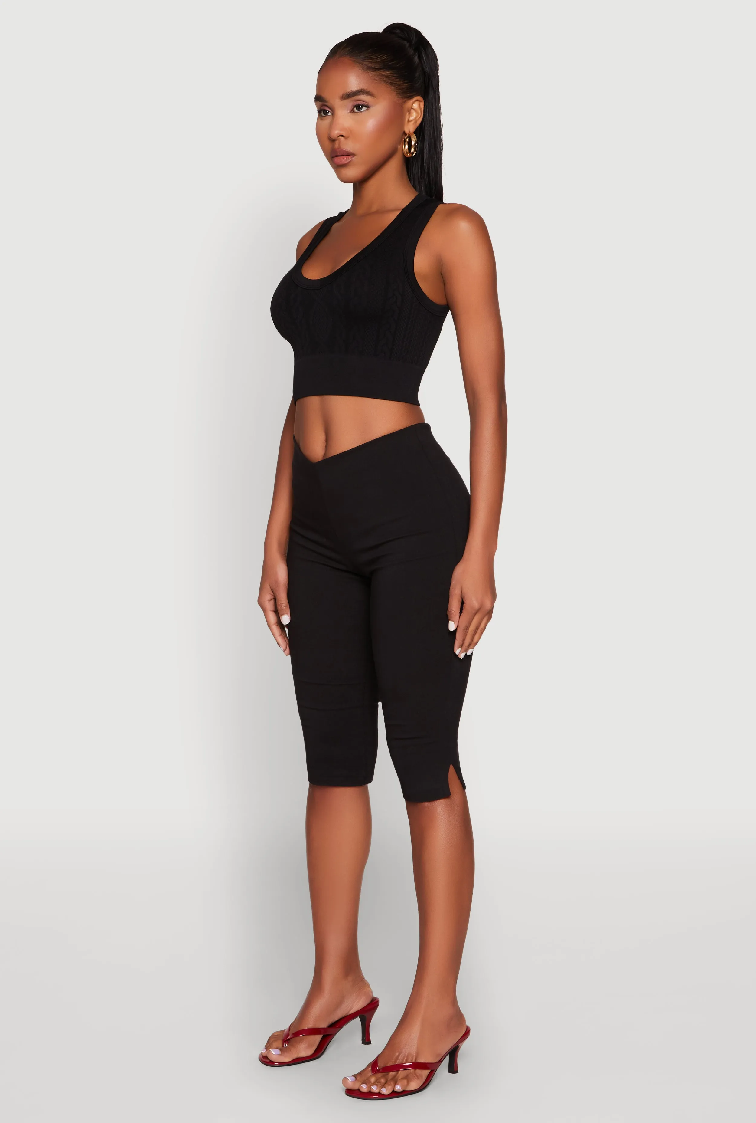 Seamless Scoop Neck Cable Knit Crop Top sold by Rainbow product image thumbnail 5