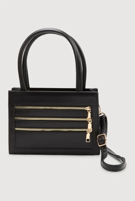 Triple Zipper Detail Convertible Handbag sold by Rainbow