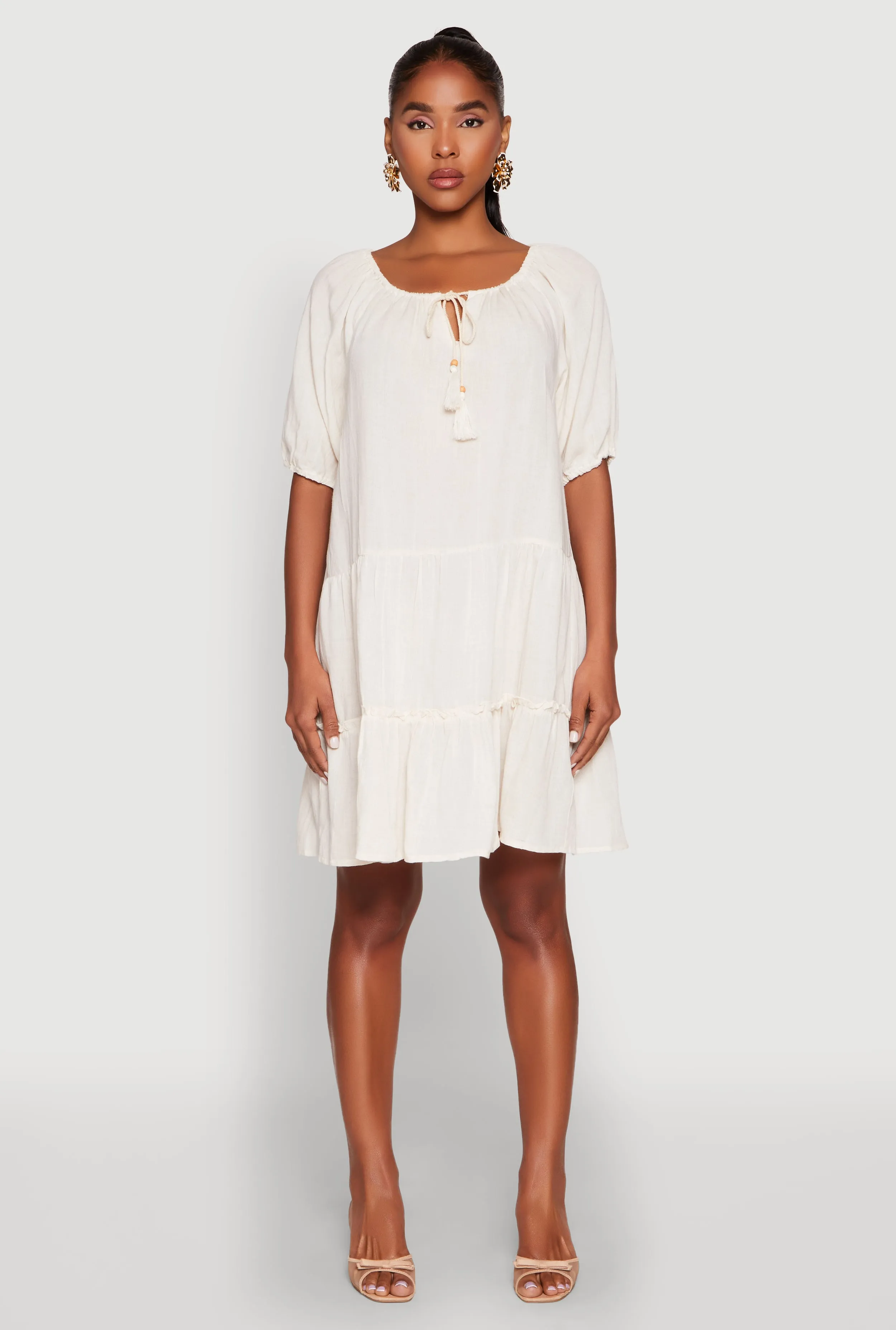 Tassel Tie Front Tiered Peasant Dress sold by Rainbow product image thumbnail 2