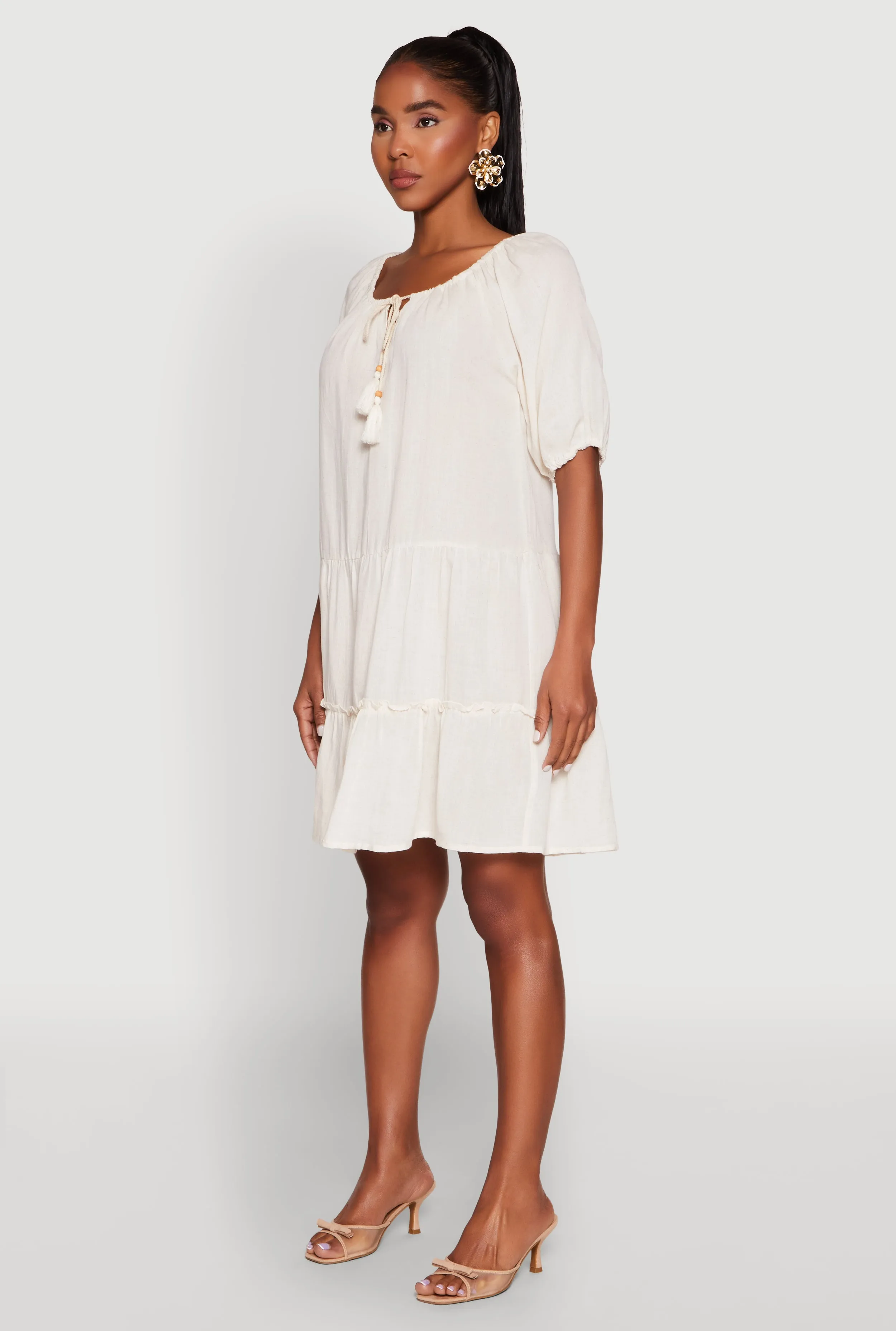 Tassel Tie Front Tiered Peasant Dress sold by Rainbow product image thumbnail 3