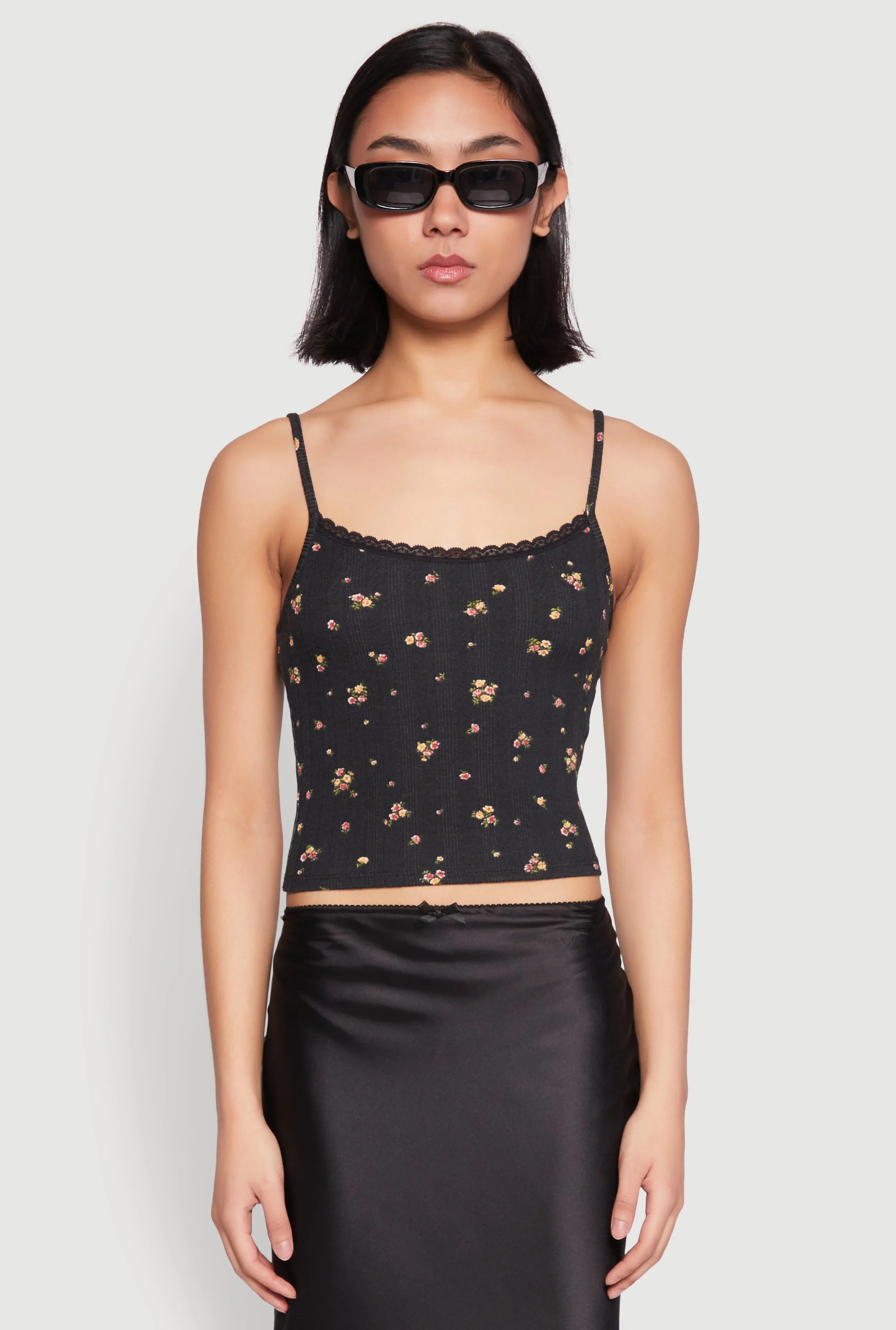 Ribbed Knit Lace Trim Ditsy Print Cami sold by Rainbow product image thumbnail 2