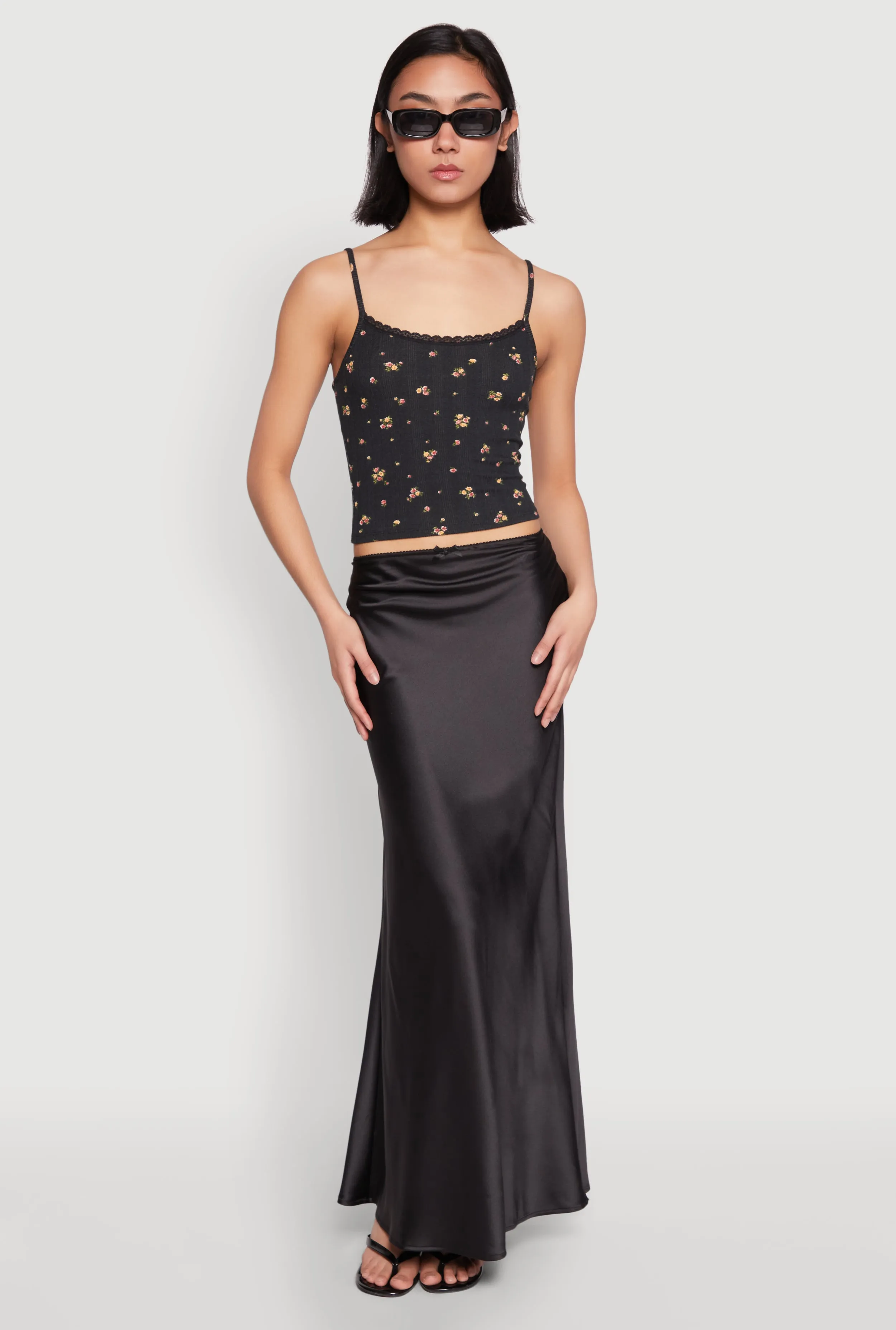 Ribbed Knit Lace Trim Ditsy Print Cami sold by Rainbow